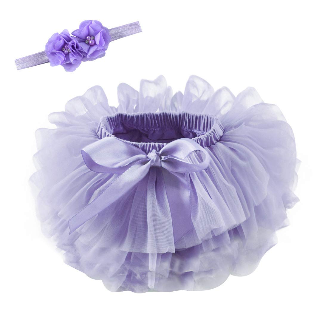 Adorable Infant Baby Girls Outfit Set - Ruffled Tutu Bloomers Diaper Cover, Tulle Skirt & Floral Beaded Headband | Perfect for Newborn Photoshoots, Birthday Parties & Special Occasions