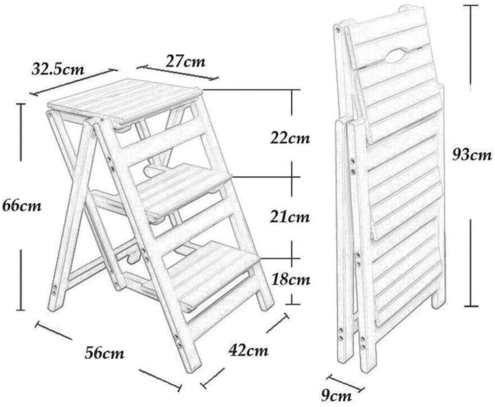 3-Step Wooden Folding Step Stool for Adults - Sturdy Indoor Climbing Stool, Multi-Functional Ladder Chair for Home, Library, Kitchen, and Storage - Compact & Space-Saving Design