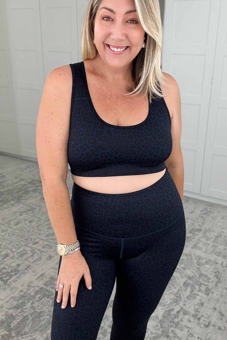 Essential High Waist Yoga Leggings - Navy Blue Leopard Print for Women | Perfect for Workouts, Running & Lounge Wear