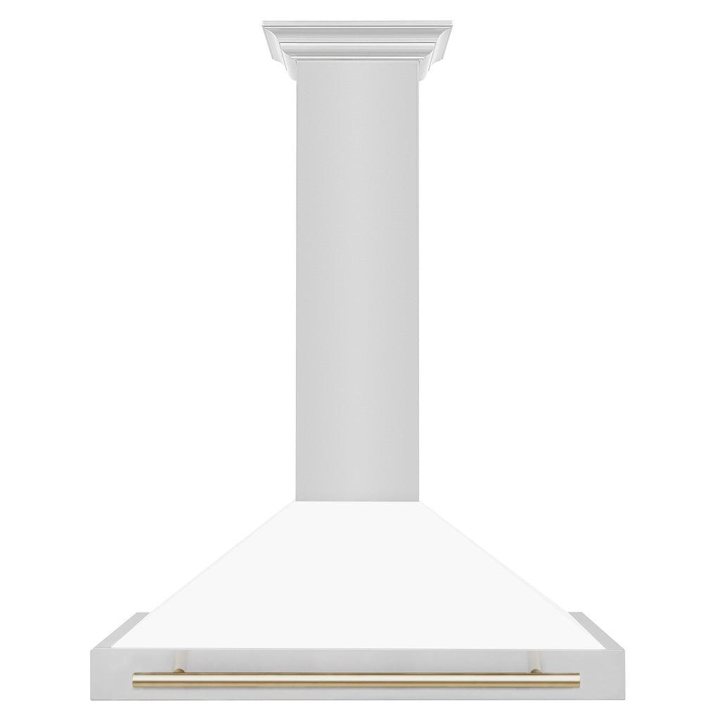 ZLINE KB4STZ WM G Autograph Edition Convertible Stainless Steel Range Hood - White Matte Shell with Polished Gold Accents - Professional Kitchen Ventilation for Modern Homes