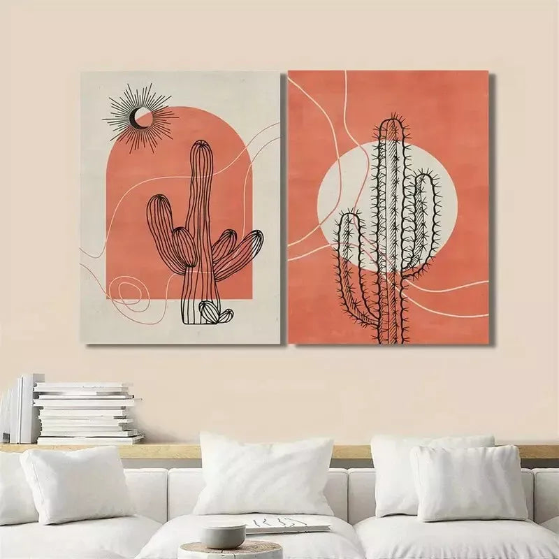 2-Piece Abstract Botanical Flowers Canvas Art Set - Minimalist Sun & Moon Framed Wall Decor (50x75cm) | High-Quality Print, 100% Australian Made | Perfect for Living Room, Bedroom & Office Decor