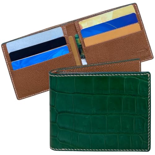 Bifold-Green-Croc Belly-HAND STITCHING