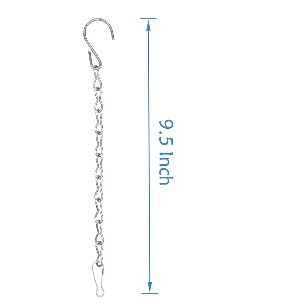 10 Pack 9.5 Inch Silver Hanging Chains - Heavy Duty Metal Hooks for Bird Feeders, Planters, Lanterns, Wind Chimes & Home Decor - Indoor/Outdoor Use for Gardens, Patios & Porches