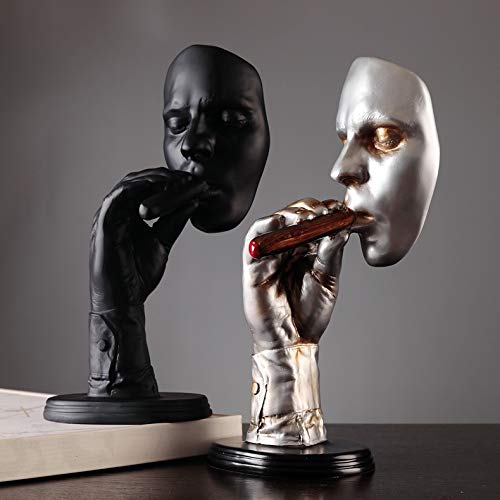 Abstract Man Face Sculpture - Creative Resin Art Statue for Home & Office Decor - Modern Figurine for Living Room, Bookshelf, or Desk Display - Black