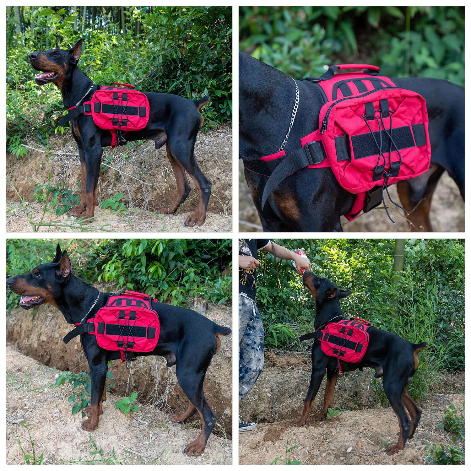 Large Dog Backpack - Adjustable Tactical Hound Saddle Bag with Side Pockets for Small Medium & Large Dogs | Perfect for Hiking, Travel, Camping & Training | Durable Outdoor Gear for Active Pets (Red)