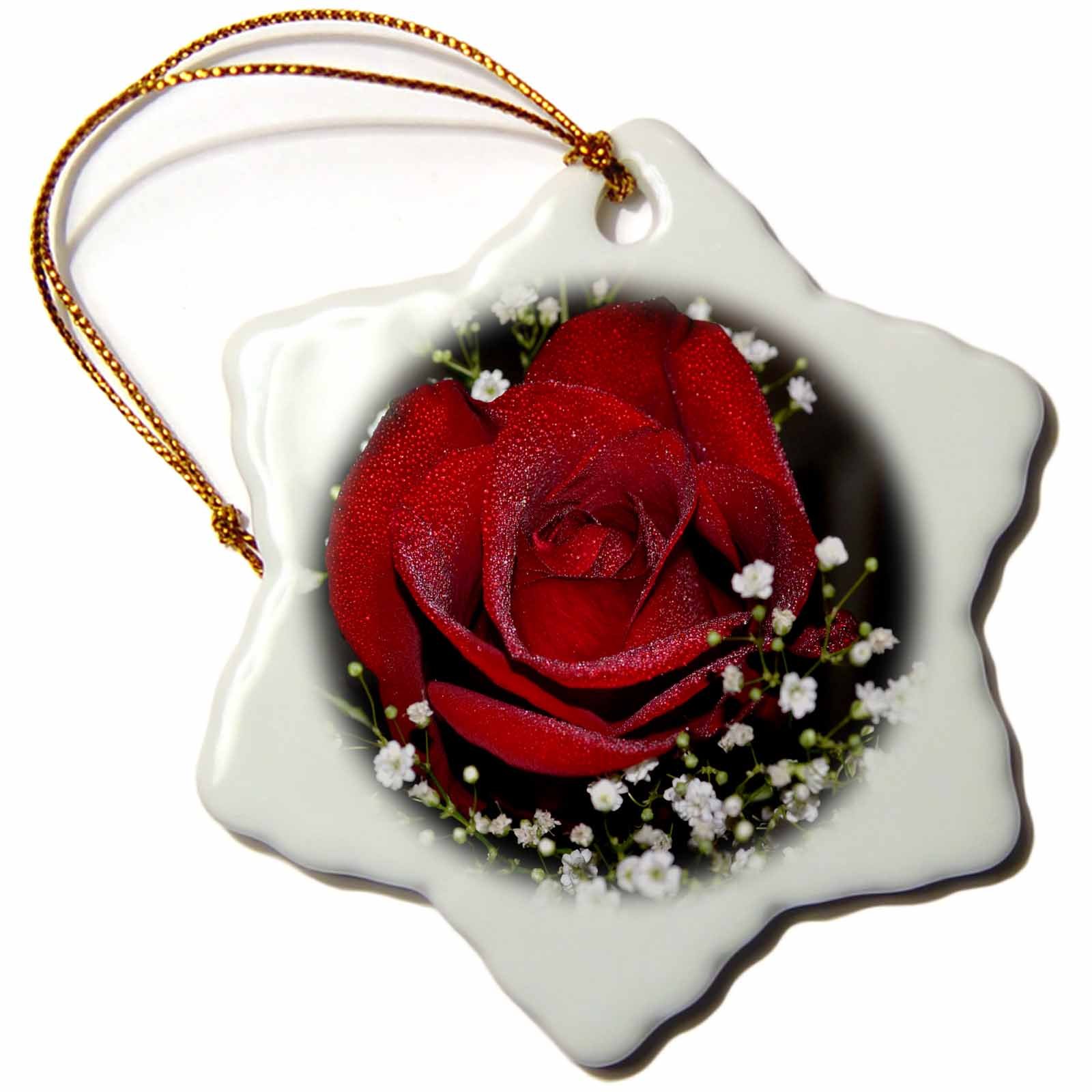 3-Inch Red Rose Porcelain Snowflake Ornament - Elegant Holiday Decor for Christmas Tree, Gift, and Home Decoration | 3dRose orn_24968_1 Rose 009
