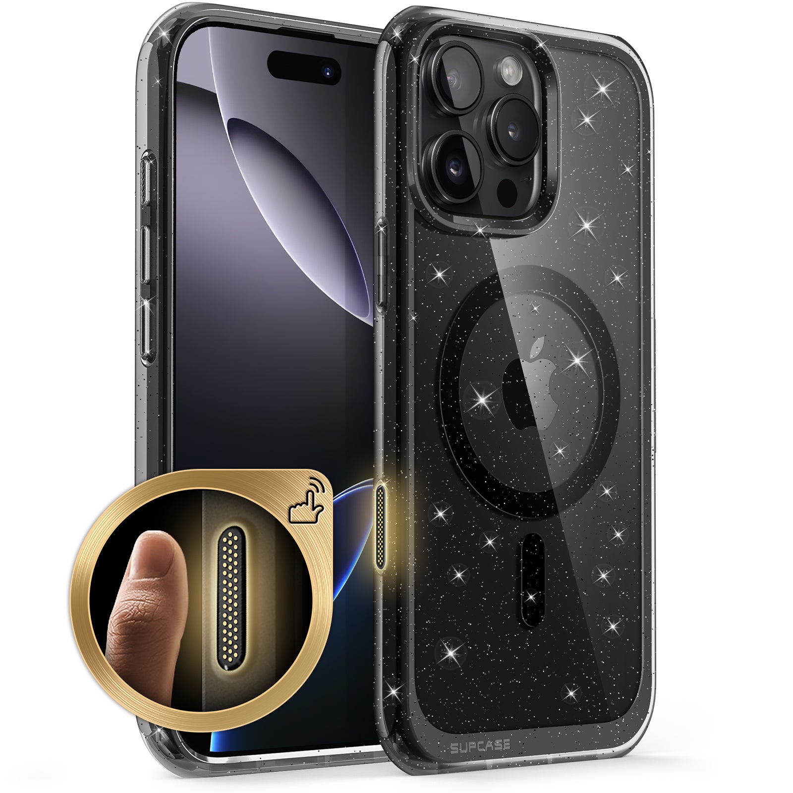 iPhone 16 Pro Max 6.9 Inch Unicorn Beetle MAG Slim Clear Case with MagSafe & Camera Control Button | Glitter Black Design | Perfect for Daily Protection & Wireless Charging