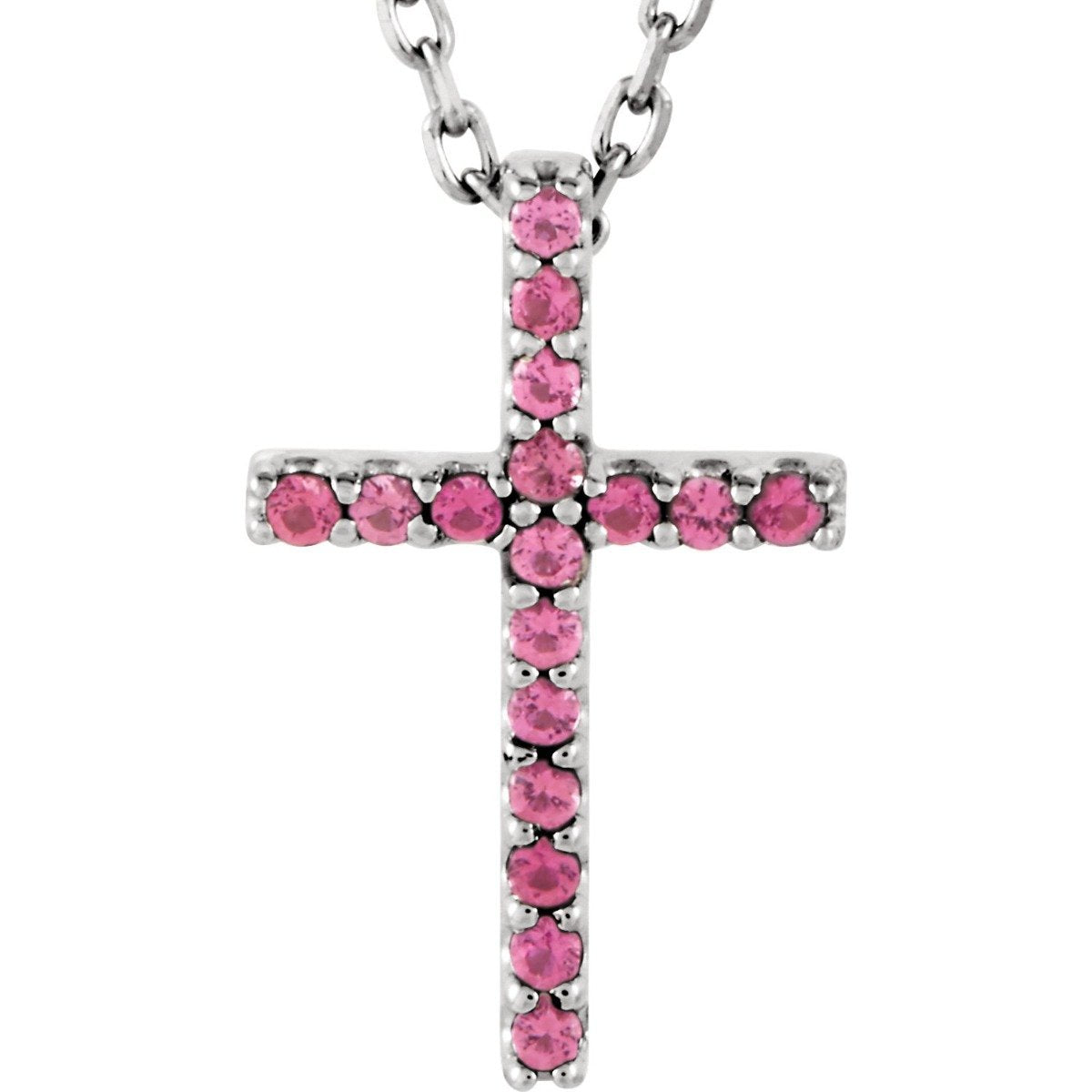 14K Gold 0.08 CTW Pink Tourmaline Petite Cross Pendant Necklace - Elegant Gift for Women, Perfect for Valentine's Day, Anniversary & Everyday Wear