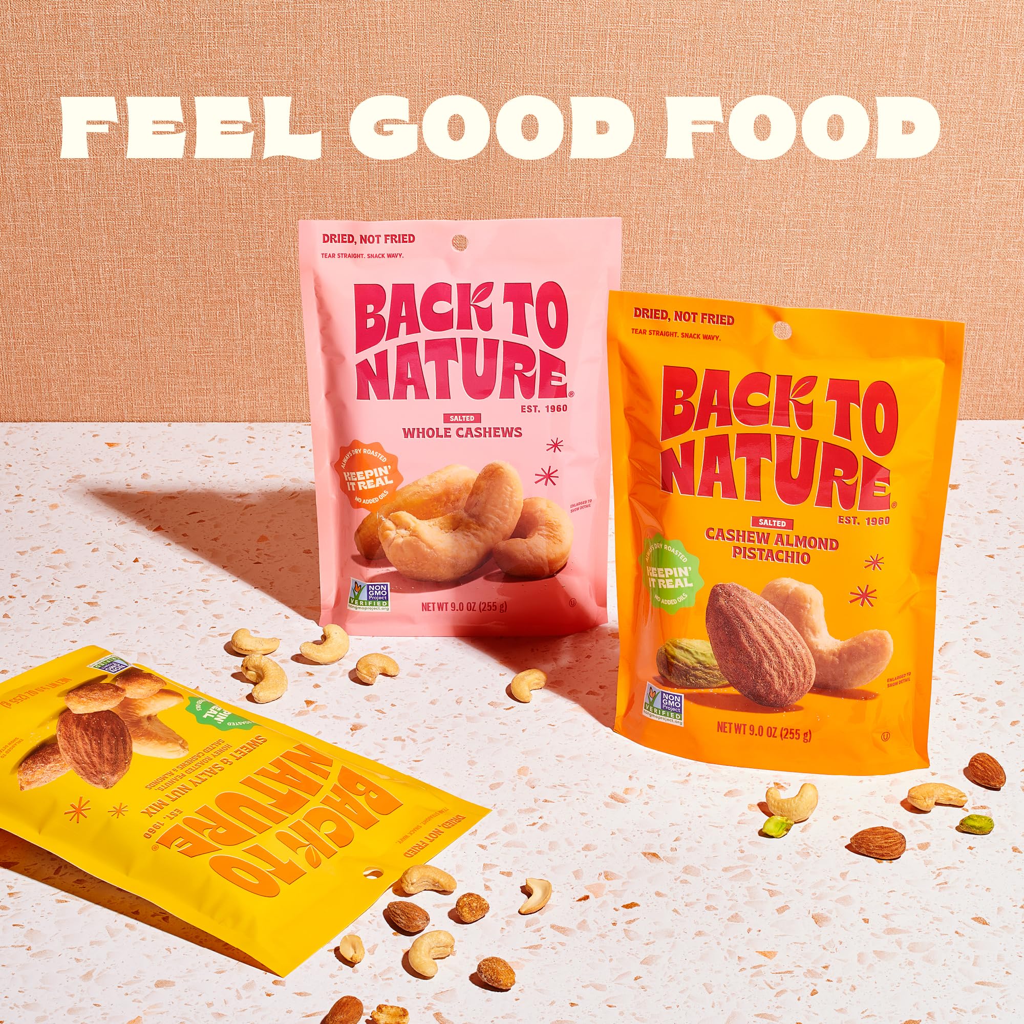 Back to Nature Jumbo Cashews - Dry Roasted with Sea Salt | Non-GMO, High Protein Healthy Snacks | 9oz Resealable Bag | Perfect for Office, Hiking & Keto Diet