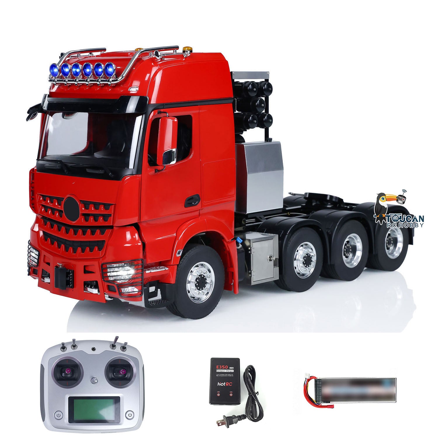 Custom 1/14 Scale 8x8 RC Tractor Truck with Metal Equipment Rack, Sound & Light System, Front Hook - Compatible with 3363 & 1851 Radio Control Model Cars - Perfect for Off-Road Adventures & Construction Play Scenes