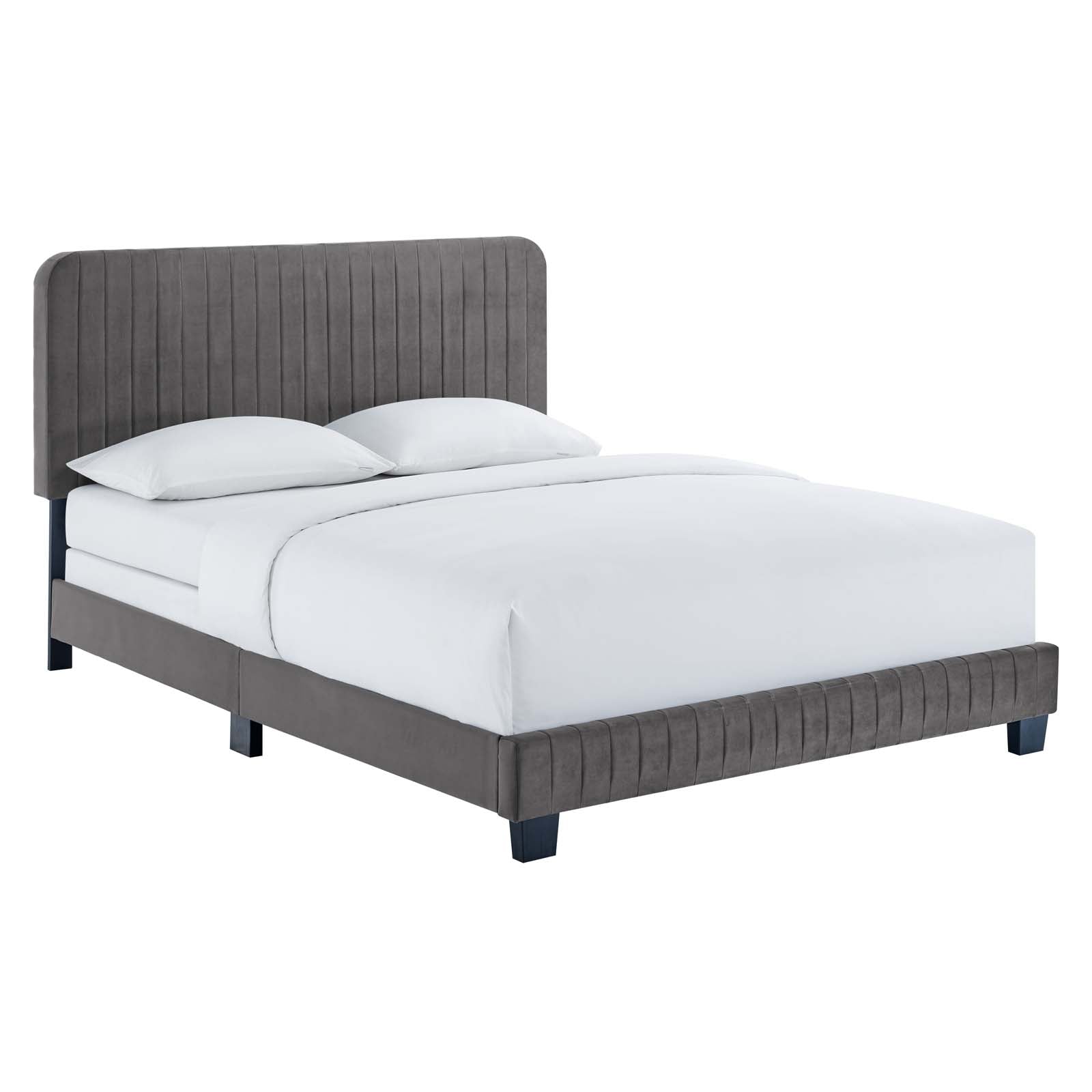Luxury Celine Channel Tufted Performance Velvet Bed - Queen Size Upholstered Platform Bed Frame with Button Tufting for Bedroom & Guest Room Elegance