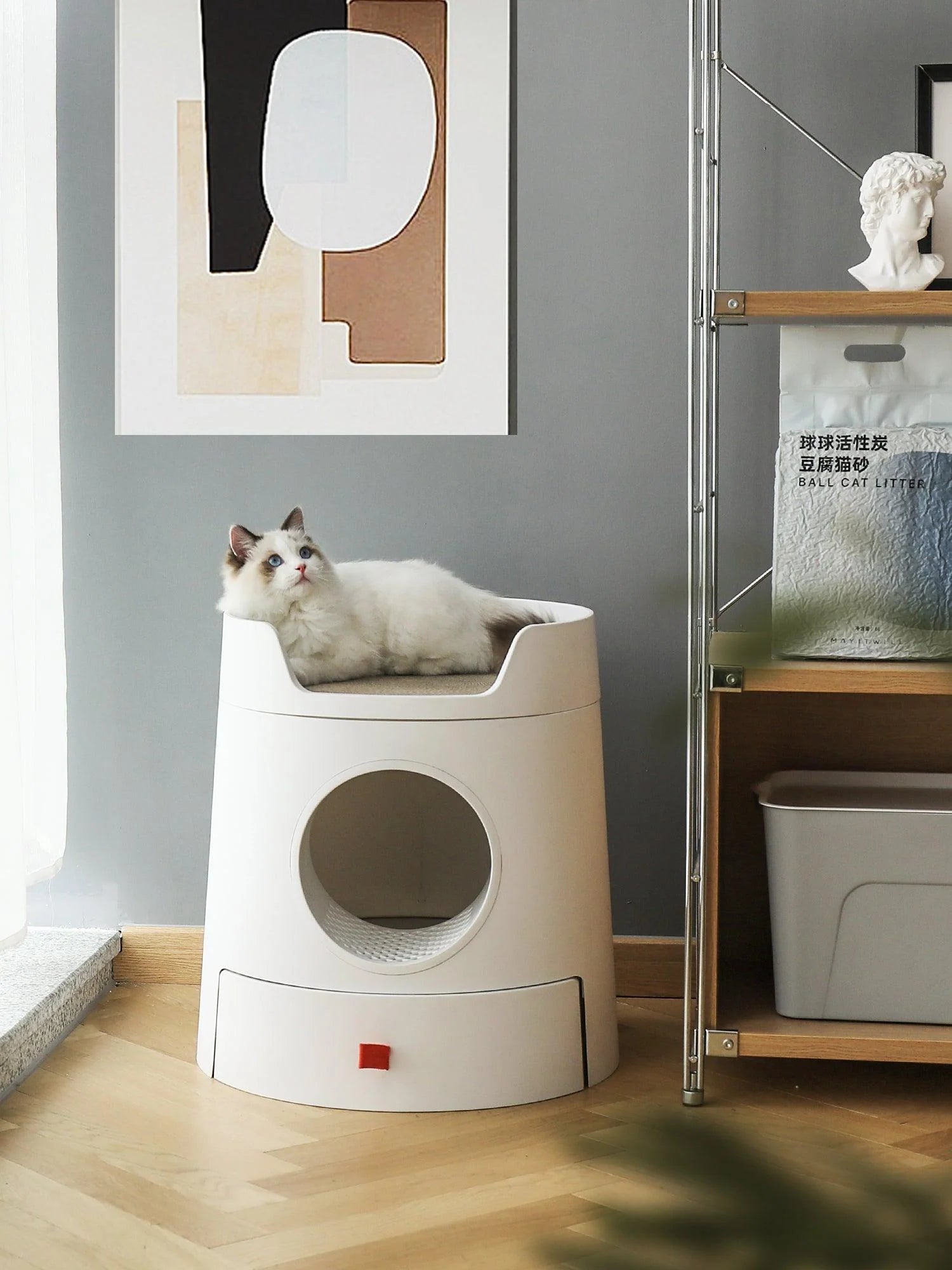 XL Castle 2-in-1 Front Entry Cat Litter Box with Scratch Basin - White | Large Enclosed Litter Box for Multiple Cats | Odor Control & Privacy Design for Home, Apartment, or Office Use