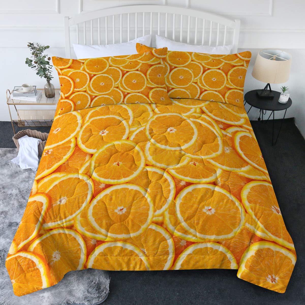 **BlessLiving Orange Slices Watercolor Comforter Set - 3-Piece Full/Queen Size Bedding with Fruit Print Duvet Cover & 2 Pillow Shams - Soft, Lightweight, Breathable All-Season Bedding - Ideal for Master Bedroom, Guest Room, Dorm, or Vacation Home - Cozy Sleep & Stylish Decor for Relaxation & Comfort**    *(Perfect for cozy nights, stylish home makeovers, or refreshing guest room decor!)*