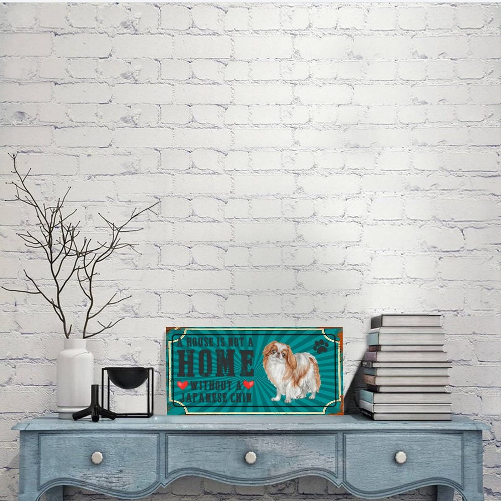 Rustic Metal Dog Sign Plaque - 'A House is Not A Home Without A Dog' - Japanese Chin Pet Wall Decor - Farmhouse Welcome Sign - Unique Gift for Dog Lovers & Owners - Perfect for Living Room, Entryway or Patio Decor