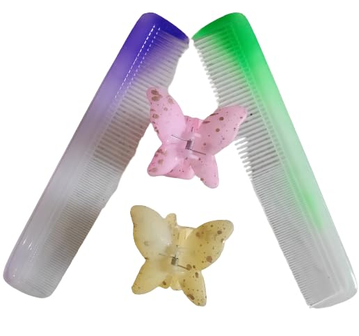 2-Piece Hair Comb Set with 2 Butterfly Hair Clips - Colorful Kanghi Combs & Hair Accessories for Women & Girls - Perfect for Styling, Parties & Everyday Use