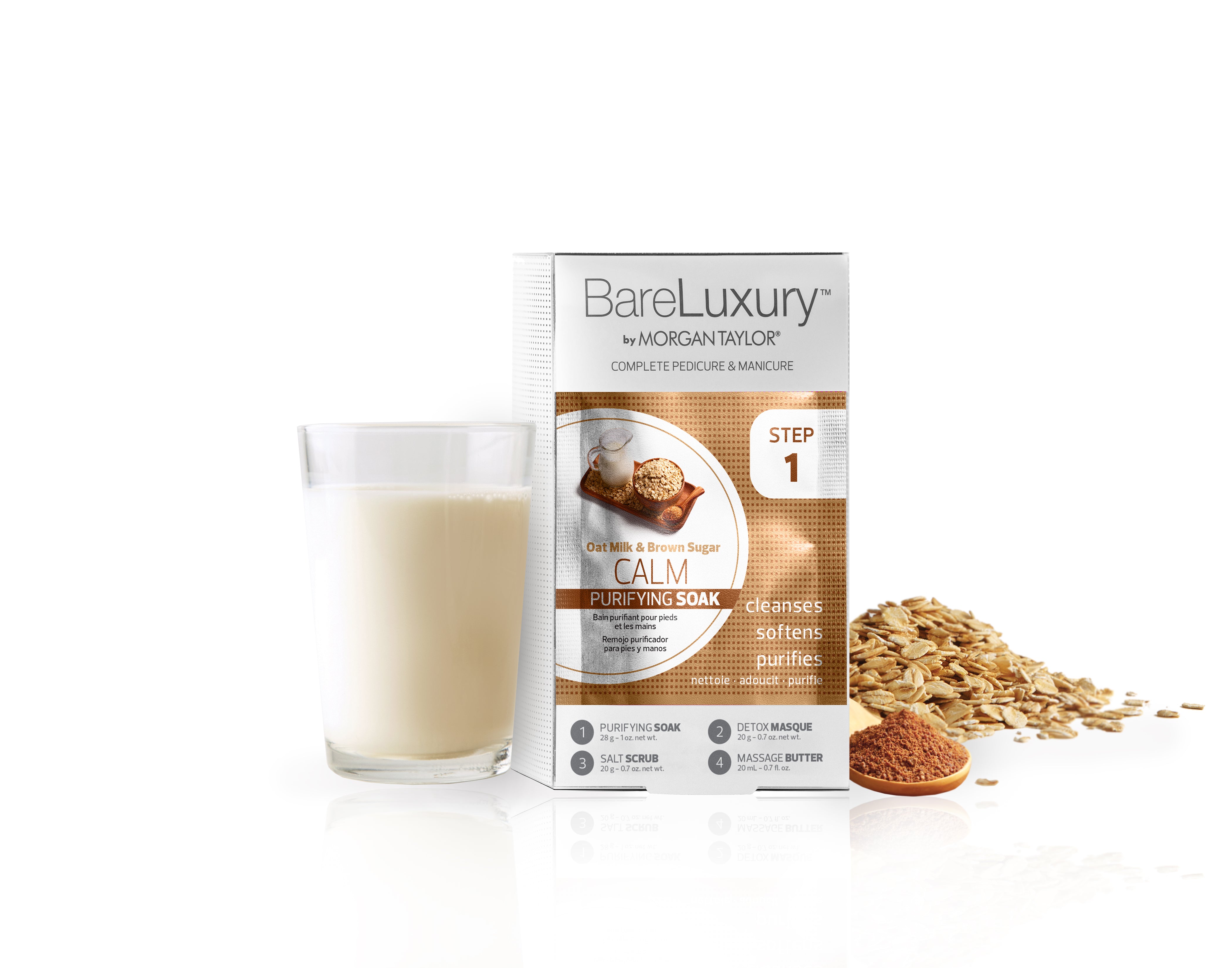 BareLuxury by Morgan Taylor Complete Mani Pedi Kit - Oat Milk & Brown Sugar Scented Nail Care Set (4-Pack) | At-Home Spa Treatment & Gift Idea for Women