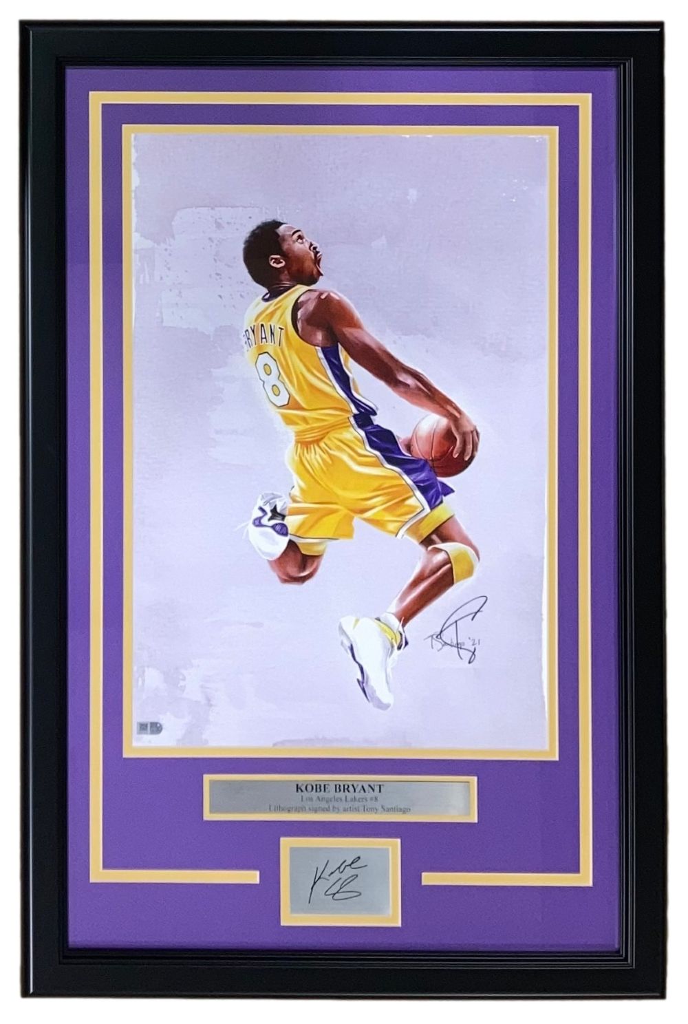 Kobe Bryant Signed 13x19 Lakers Framed Lithograph - Authentic Tony Santiago Laser Autograph - Perfect for Lakers Fans, Sports Memorabilia Collectors & Home Office Decor