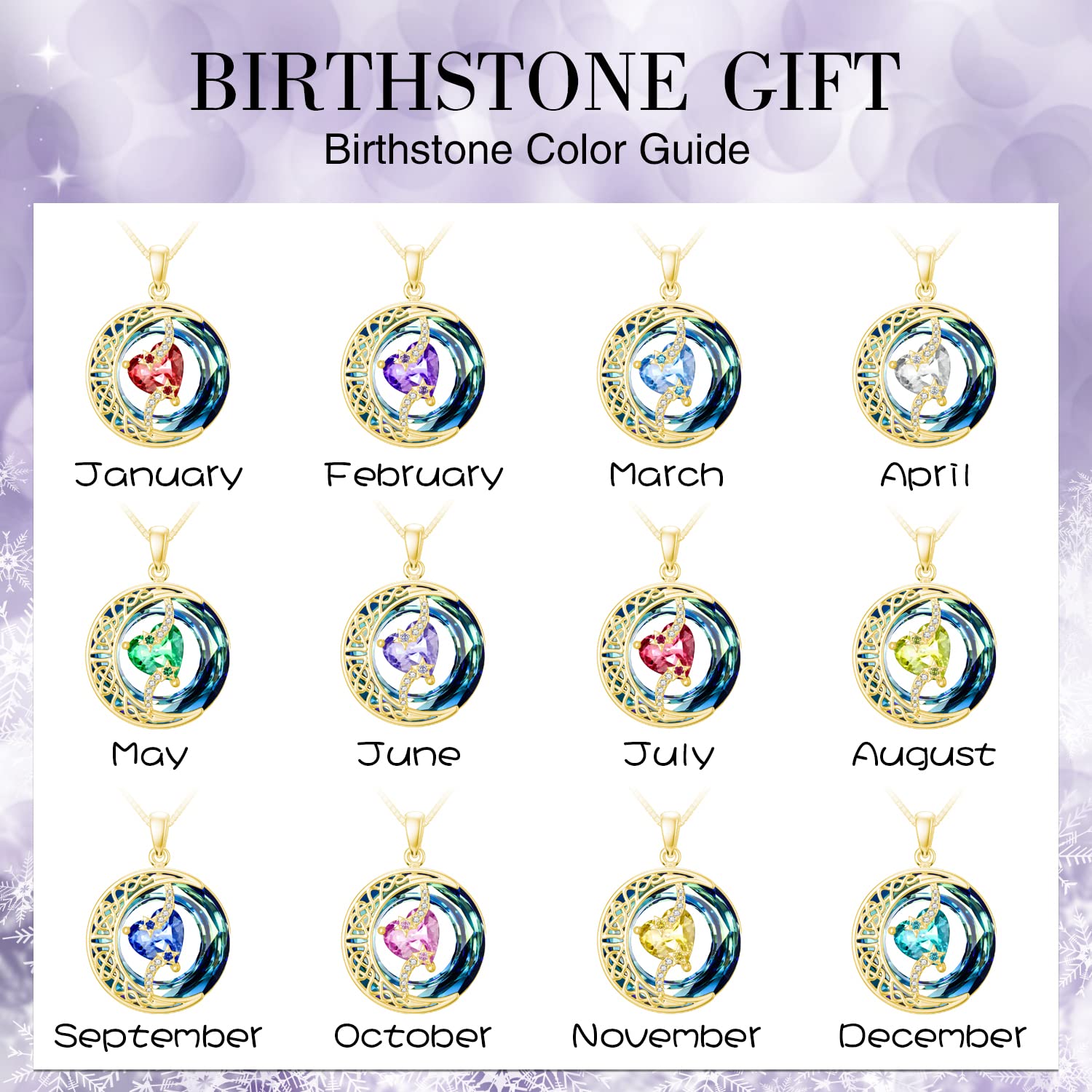 TOUPOP 925 Sterling Silver Moon & Star Pendant Necklace with Blue Crystal Birthstone - Elegant Jewelry Gift for Women, Mom, Wife | Perfect for Birthdays, Anniversaries & Special Occasions