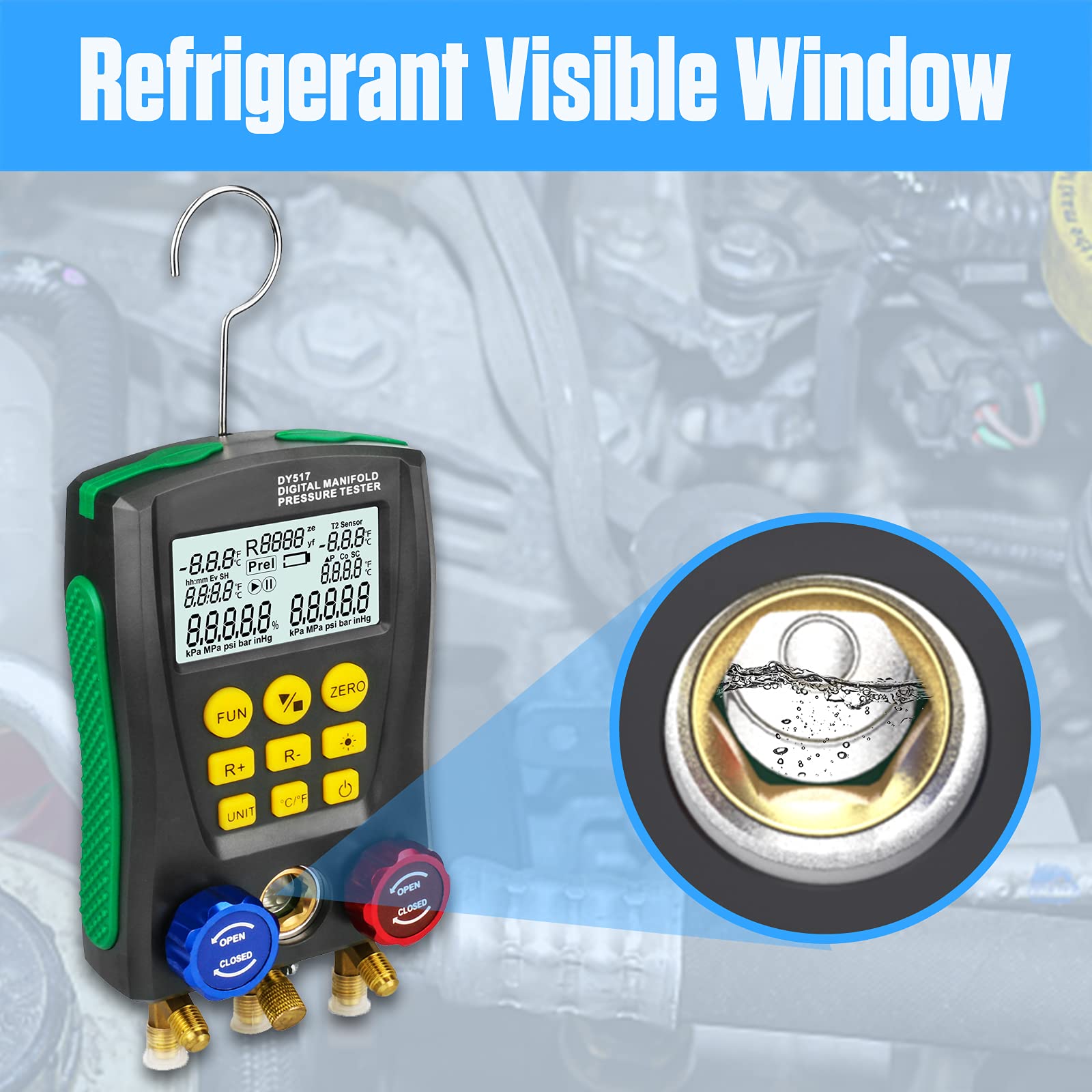 PLAYOCCAR Digital HVAC Manifold Gauge Set - Refrigeration Vacuum Pressure Temperature Diagnostic Tester Kit for AC & Refrigerator Maintenance | Professional HVAC Tools for Air Conditioner Repair & Refrigerant Charging