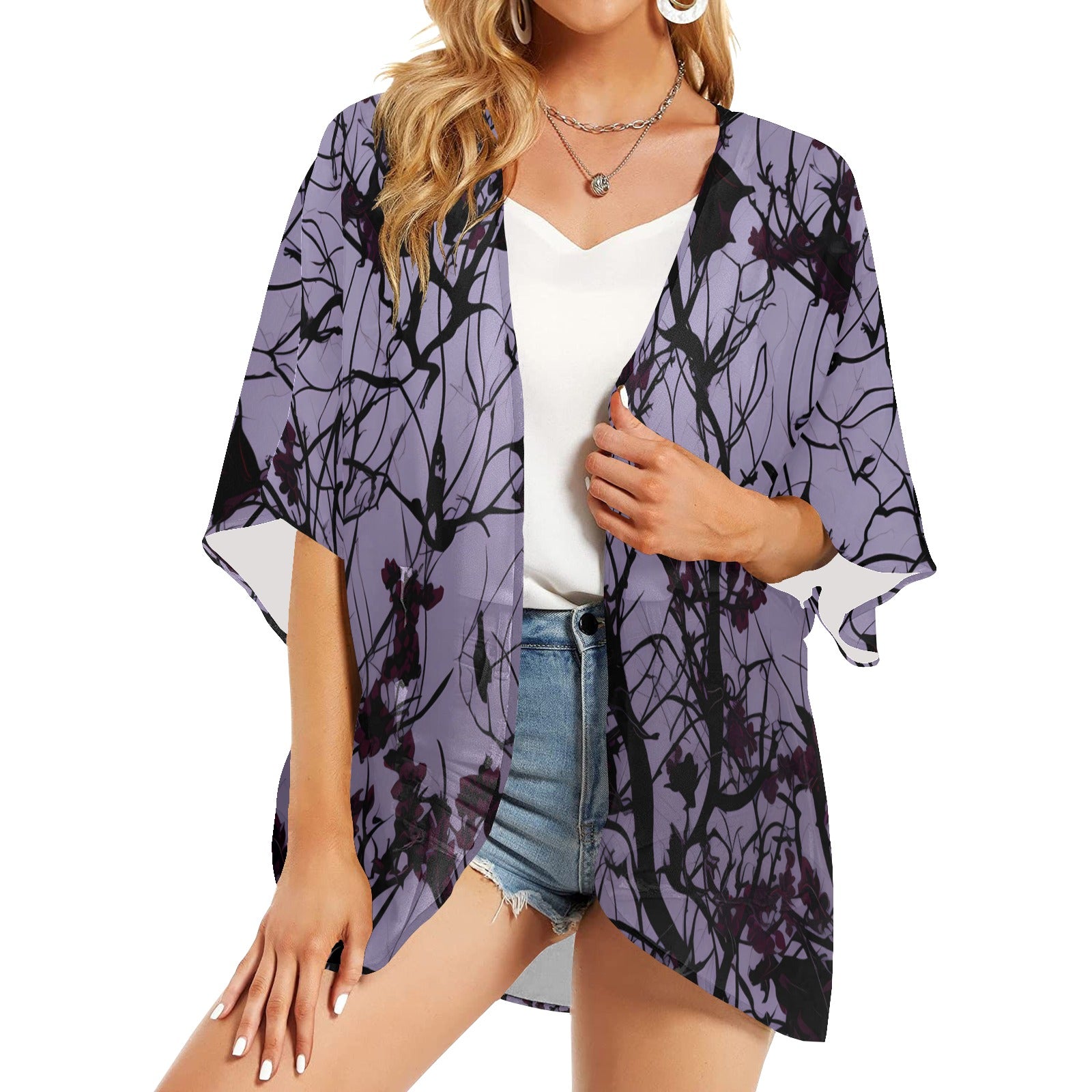 Elegant Midnight Purple Kimono Chiffon Cover Up - Lightweight Beachwear for Women, Perfect for Poolside, Vacation & Summer Outfits