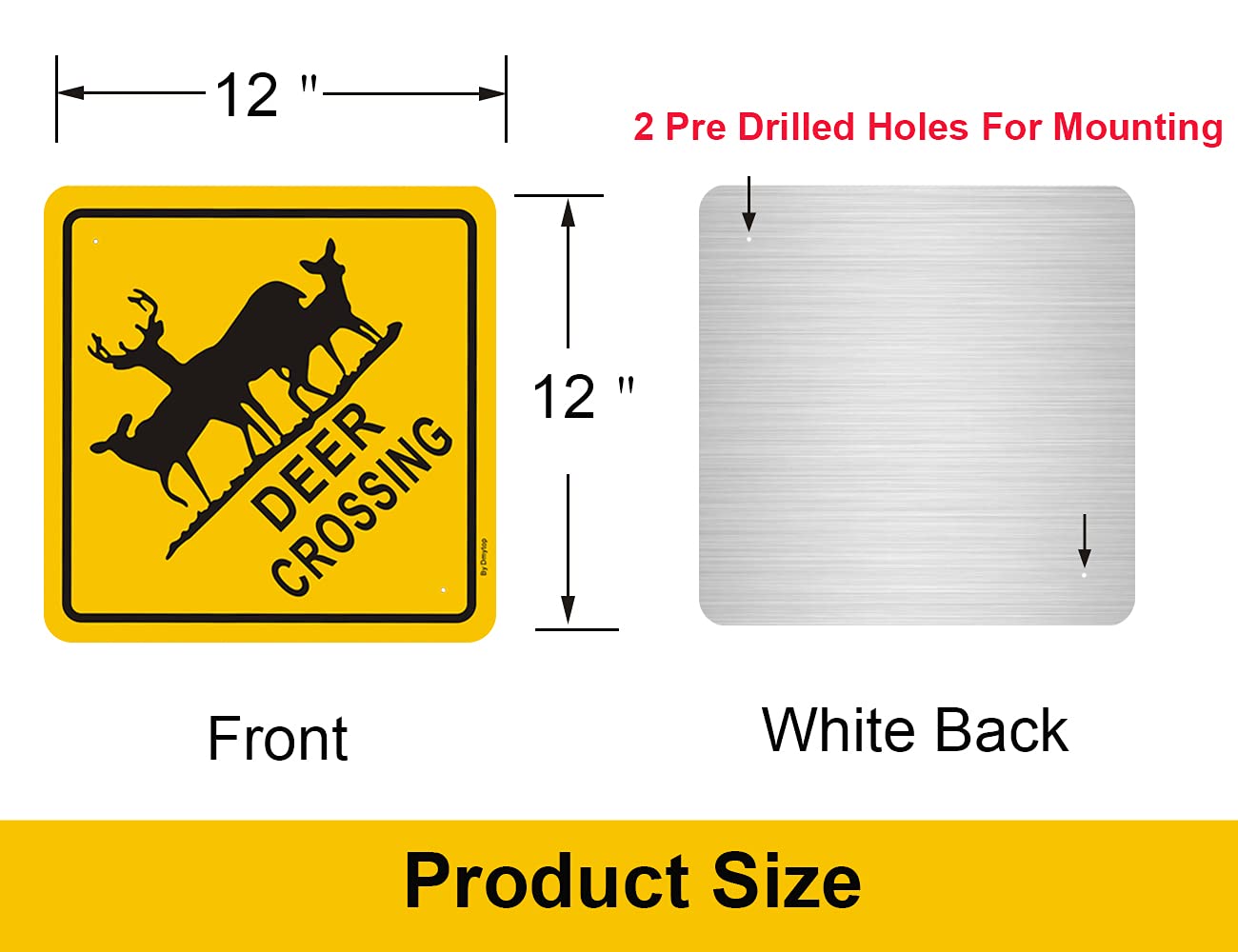 Deer Crossing Sign - 12x12 Inch Reflective Aluminum Road Sign for Wildlife Safety, Rustproof & Weatherproof - Easy Mounting for Indoor/Outdoor Use - Perfect for Highways, Parks & Rural Areas