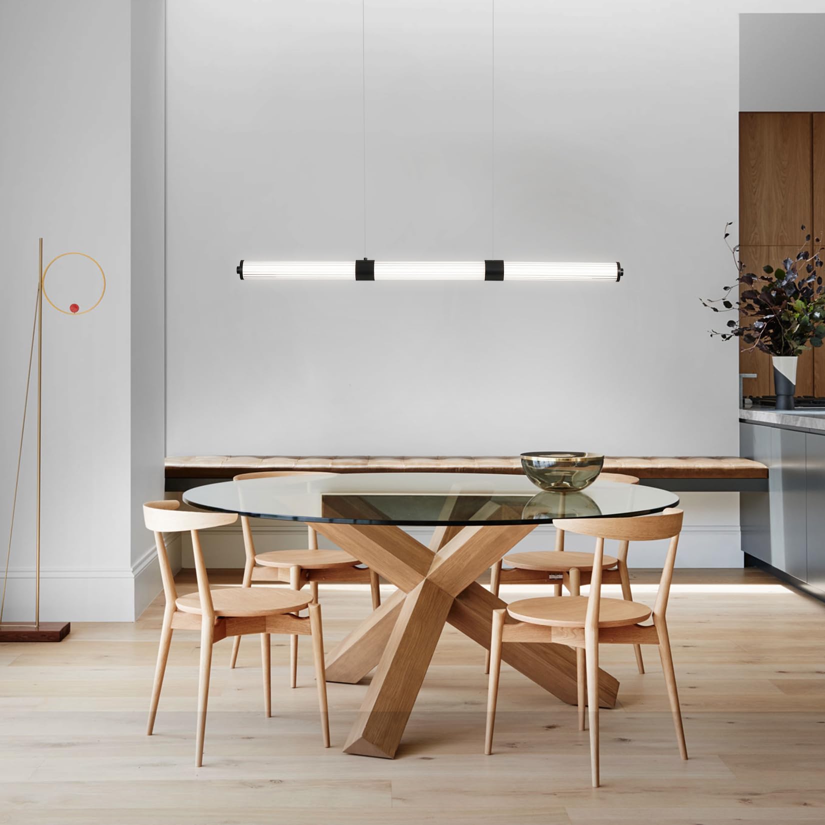Modern Black LED Pendant Light - Adjustable Linear Hanging Light Fixture for Kitchen, Dining Room, Bedroom & Living Room | Easy Installation, Energy Efficient Lighting for Home & Office Decor