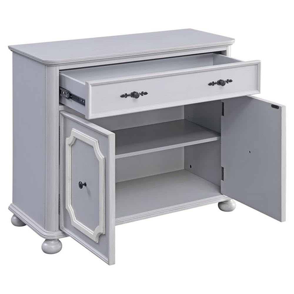 Gray Acme Enyin Wooden 1-Drawer Storage Cabinet with Double Doors - Perfect for Bedroom Closet Organization & Living Room Decor