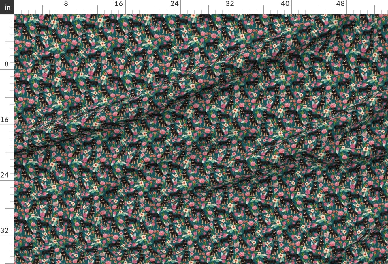 Rottweiler Floral Dog Print Upholstery Velvet Fabric by The Yard - Spring Pet Portrait Design for Home Decor, Apparel & DIY Projects | Durable Bottomweight Material for Curtains, Pillows & Clothing