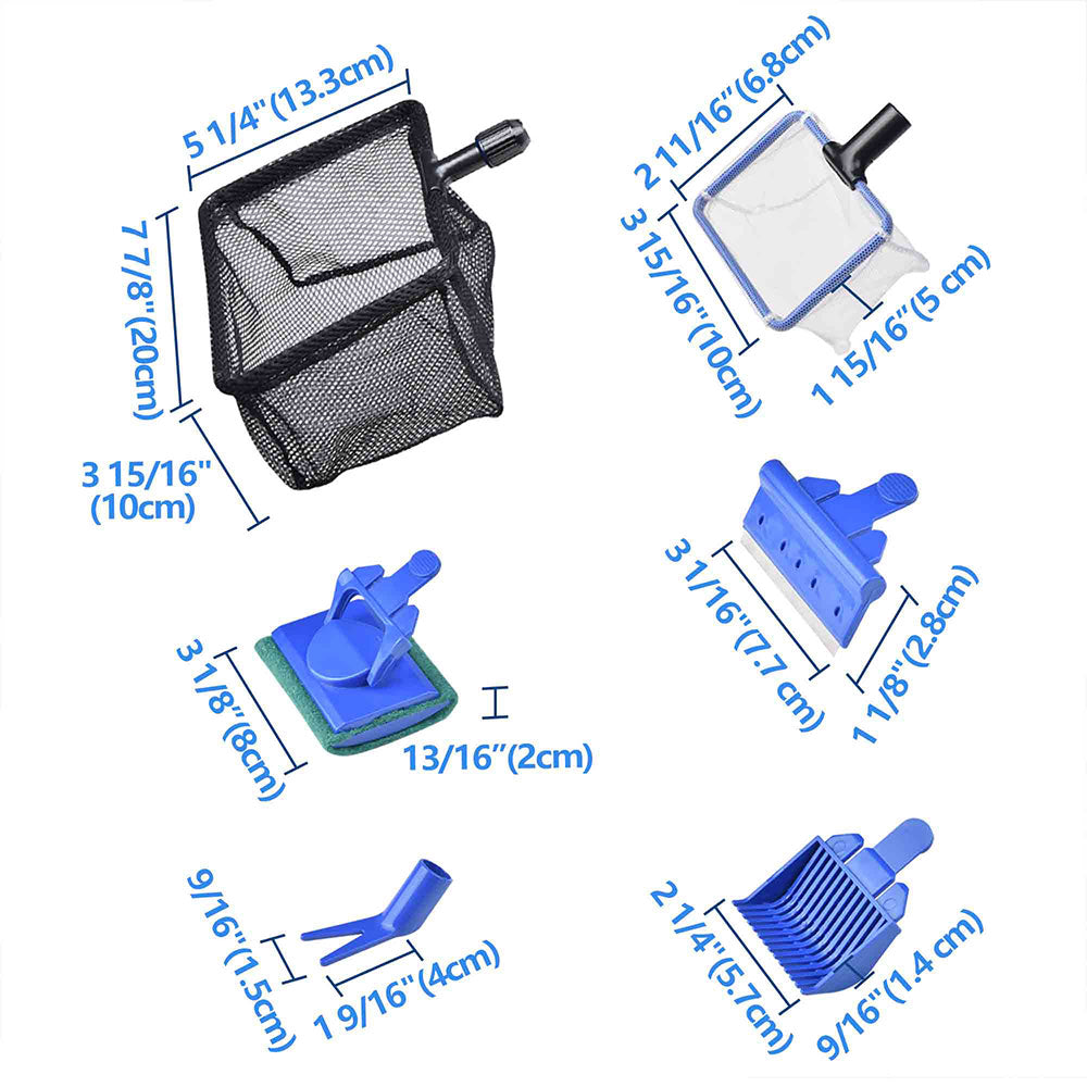 AquaBasik 6-in-1 Fish Tank Cleaning Kit - Aquarium Gravel Cleaner, Water Changer, Algae Scraper & More - Perfect for Freshwater & Saltwater Tanks Maintenance