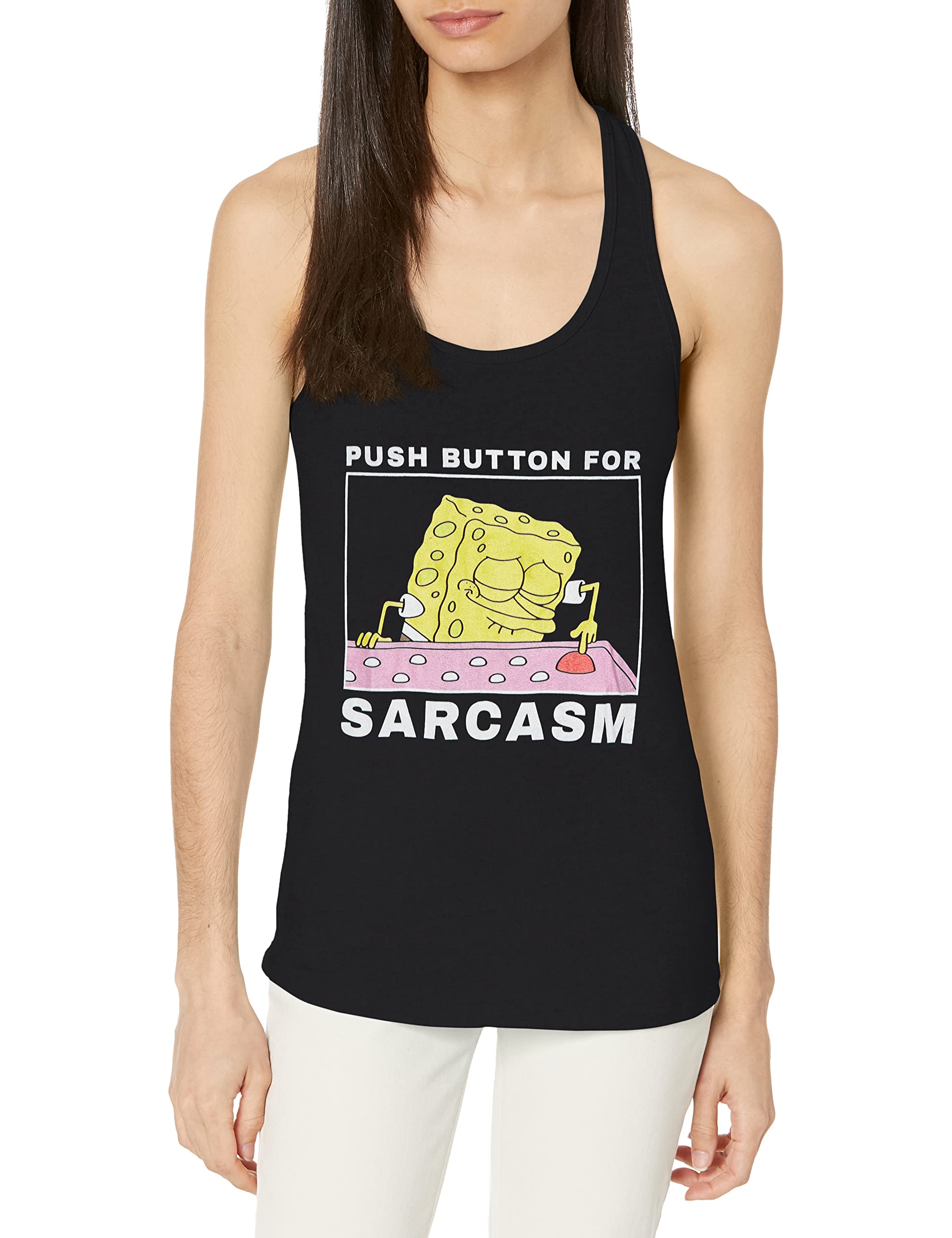 SpongeBob SquarePants Sarcasm Meme Women's Racerback Tank Top | Nickelodeon Cartoon Graphic Tee | Funny Casual Outfit for Beach, Parties & Everyday Wear