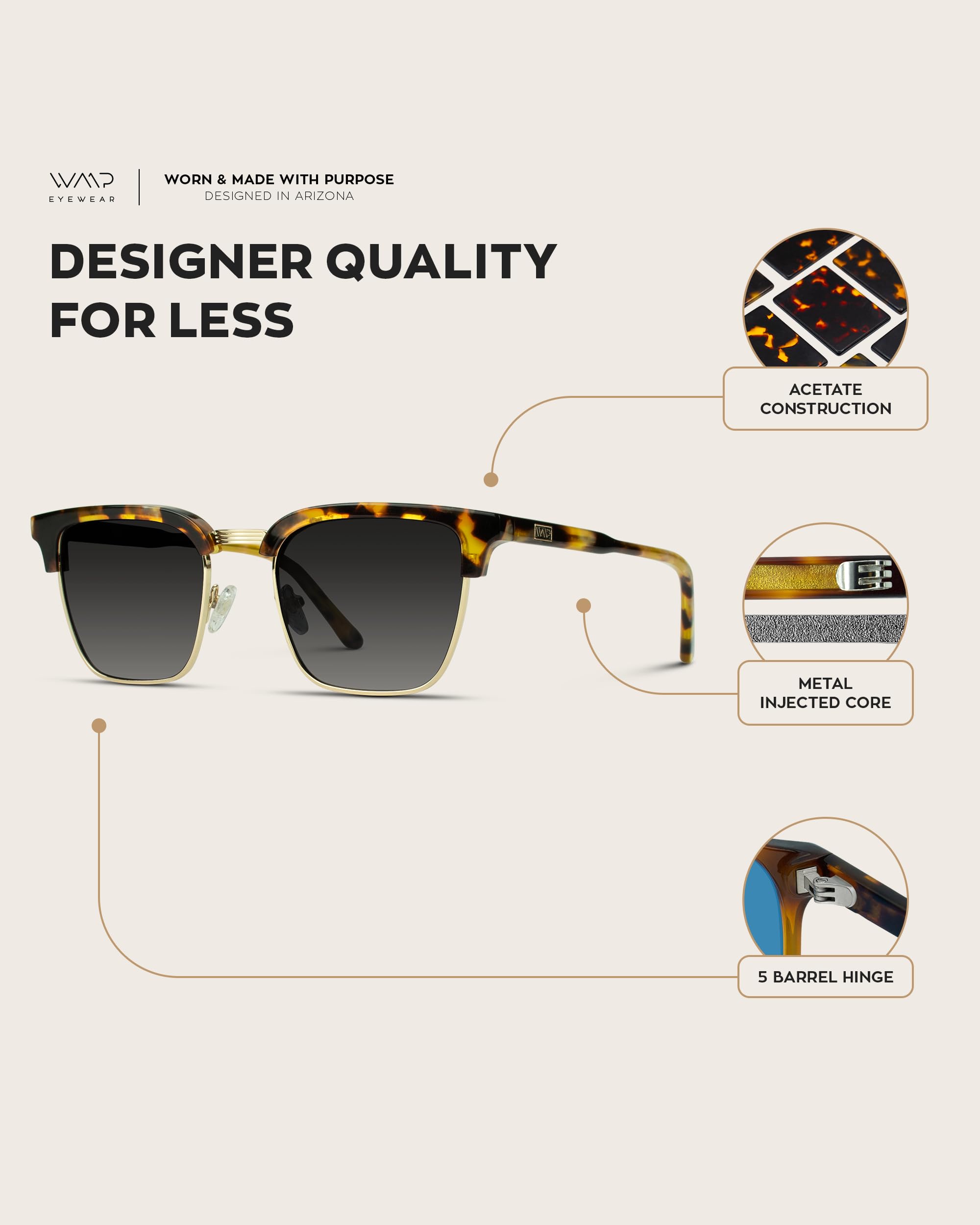 WearMe Pro Modern Semi-Rimless Rectangular Polarized Sunglasses for Men & Women - UV Protection, Lightweight & Stylish for Driving, Outdoor Sports & Beach Vacation