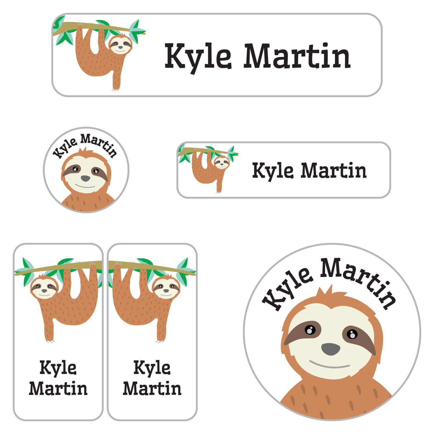 Custom Name Labels for Daycare - 99 Personalized Waterproof Stickers (5 Sizes) | Ideal for Clothing Tags, Toys, Books, Water Bottles, Lunch Boxes, School & Shoes | Sloth Design | Perfect for Organizing Kids' Belongings at Preschool, Summer Camp & Playdates