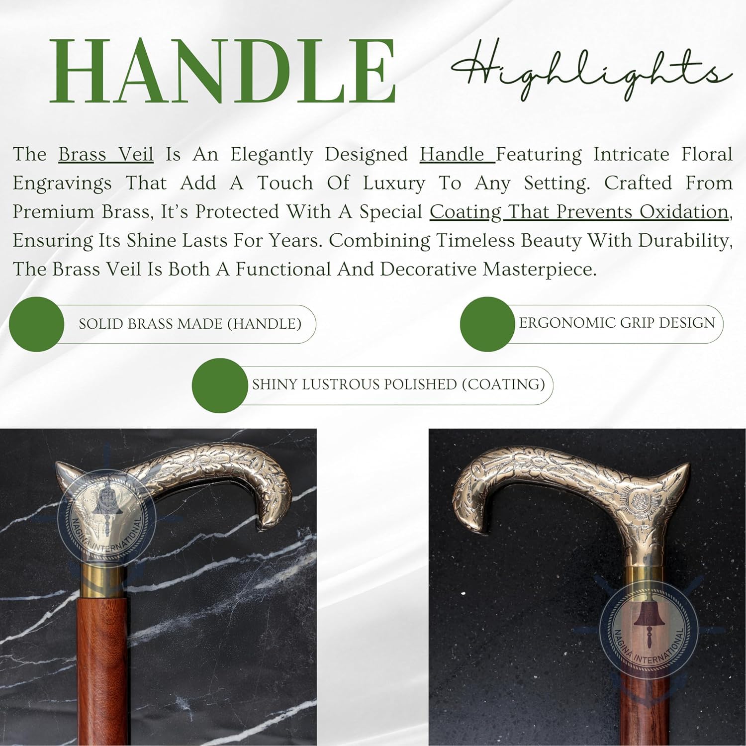 Premium Aluminum & Brass Rosewood Walking Cane - Adjustable Full Size Walking Stick for Men & Women - Ideal for Hiking, Fashion Accessory & Elderly Support