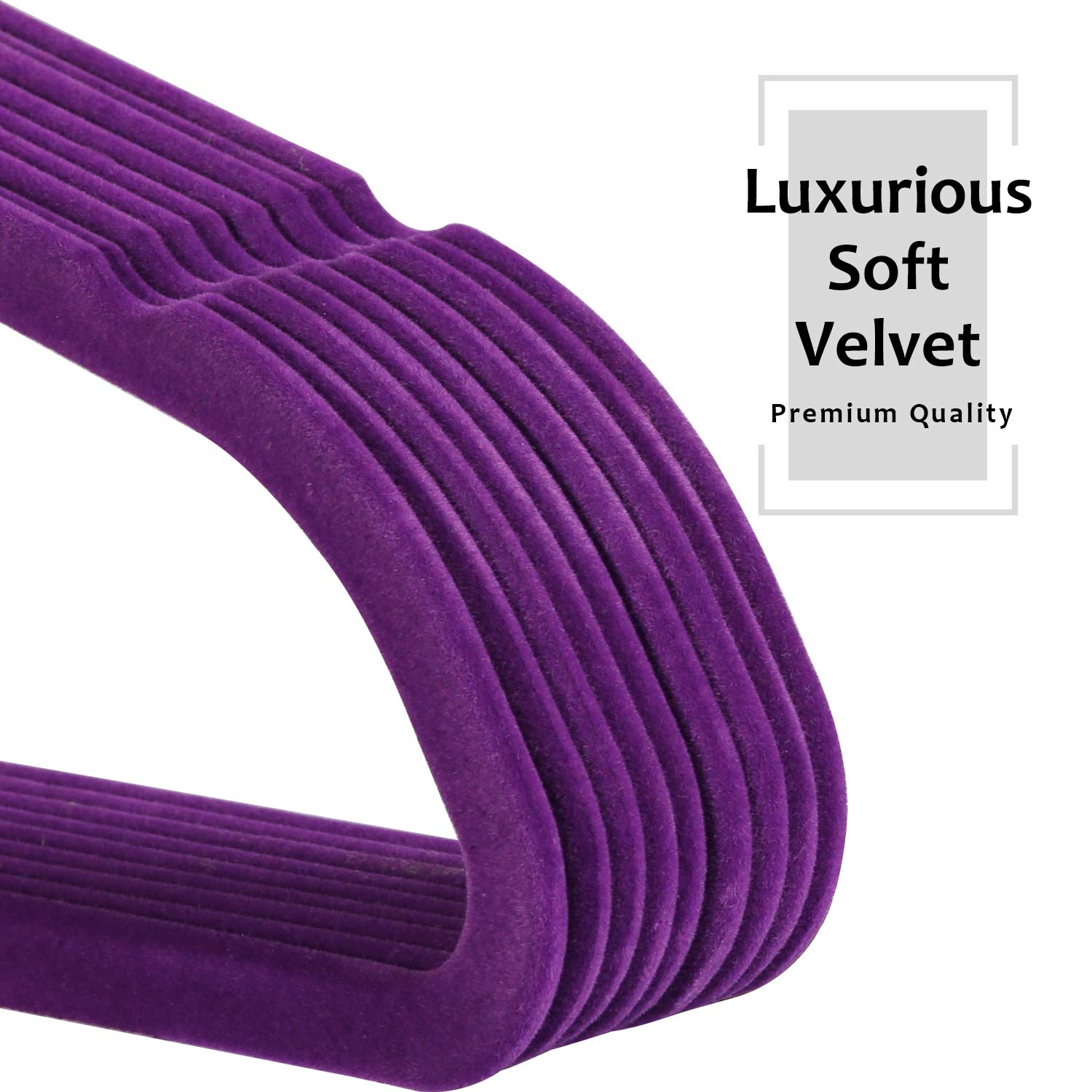 VECELO 60-Pack Premium Velvet Clothes Hangers with 8 Finger Clips & Tie Rack - Heavy Duty Non-Slip Suit Hangers for Men & Women, Space-Saving Wardrobe Organizer (Purple) - Perfect for Closet Organization, Dry Cleaning Storage & Travel Luggage Packing