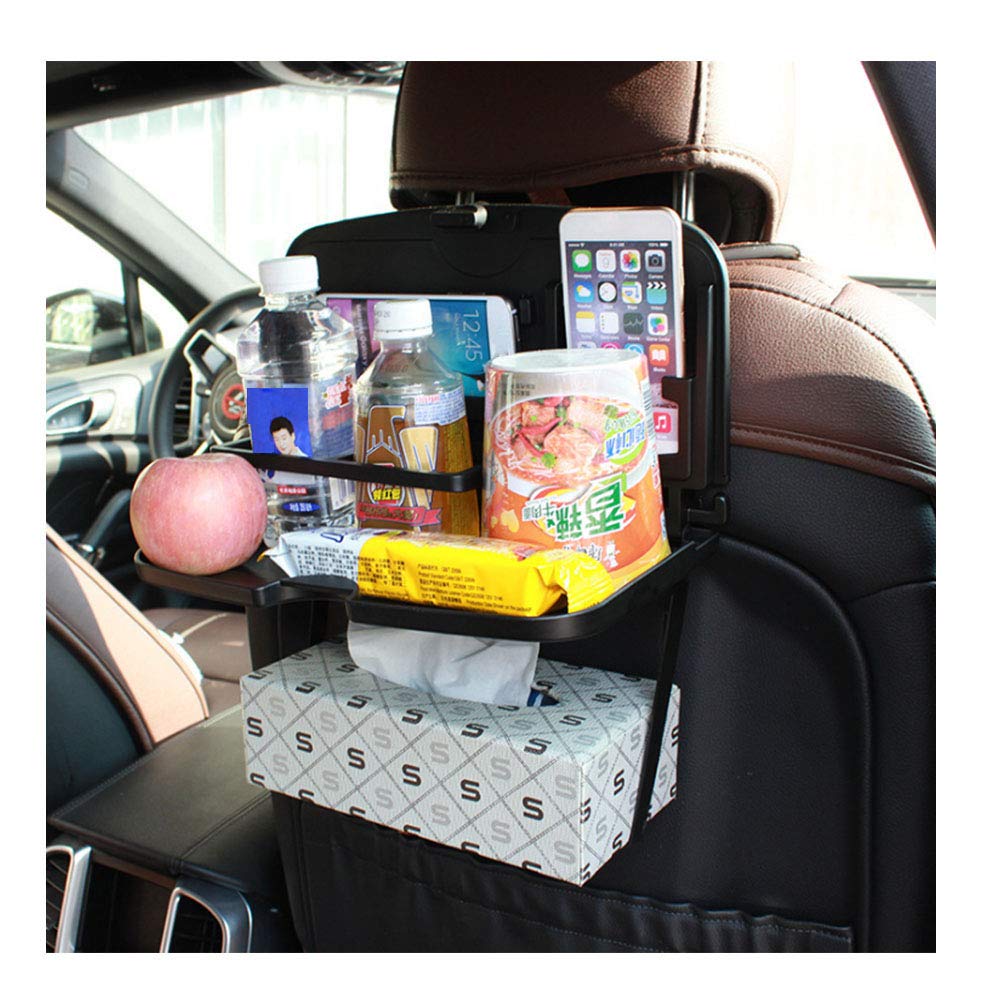 Foldable Car Seat Organizer & Dining Table Tray - Portable Food Storage for Drinks, Snacks, Books | Black | Perfect for Road Trips, Kids Meals & Commuting