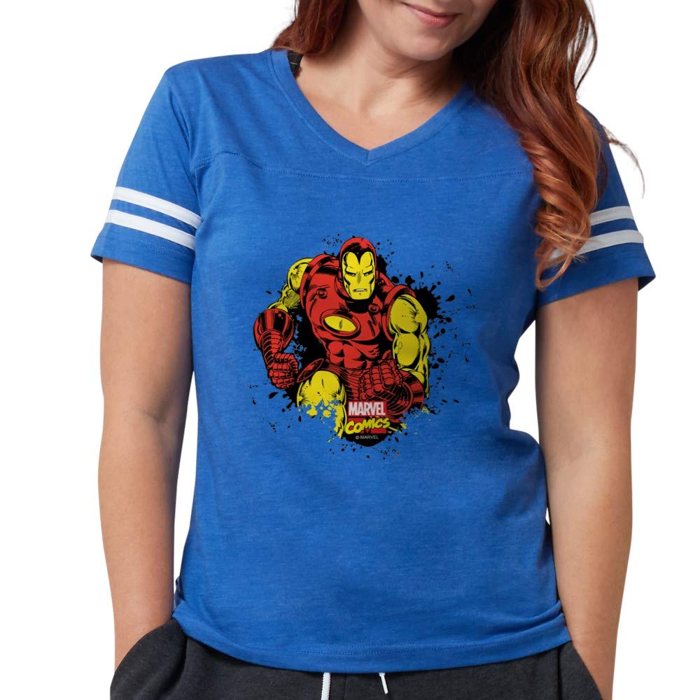 Iron Man Paint Splatter Women's Football Shirt - Superhero Marvel Graphic Tee for Fans & Cosplay | Game Day, Halloween Costume, Comic Con Outfit