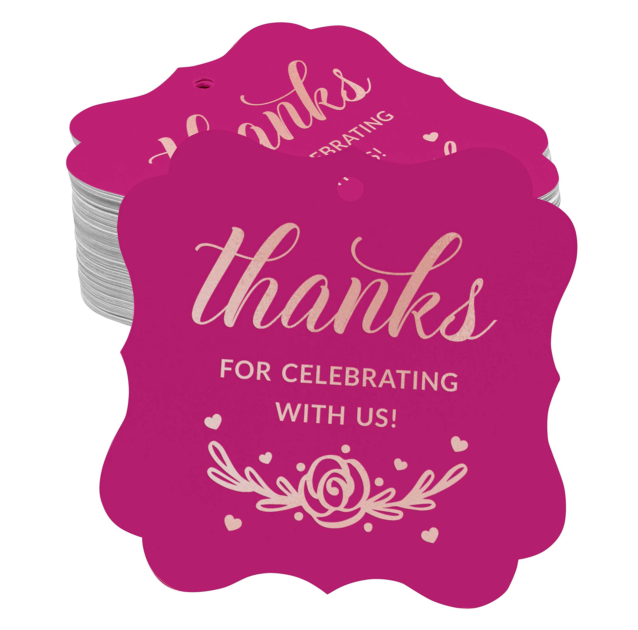 Elegant Rose Gold Foil Hang Tags - 100 Pack for Bridal Showers, Baby Showers, Weddings, Birthdays & Retirement Parties - Perfect for Gift Wrapping, Party Favors & Event Decorations