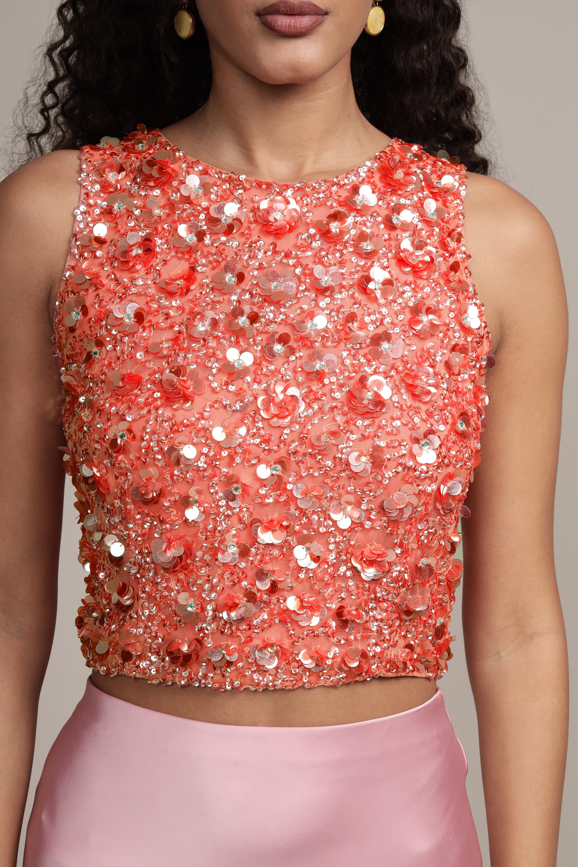 Coral Hazel Embellished Women's Top - Elegant Floral Lace Blouse for Casual Wear, Date Night & Office Outfits