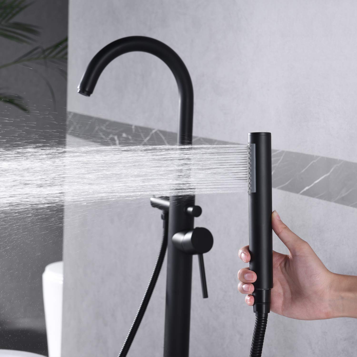 Freestanding Bathtub Faucet Matte Black - Floor Mounted Tub Filler with Handheld Shower - High Flow Rate - Perfect for Modern Bathroom & Spa Relaxation