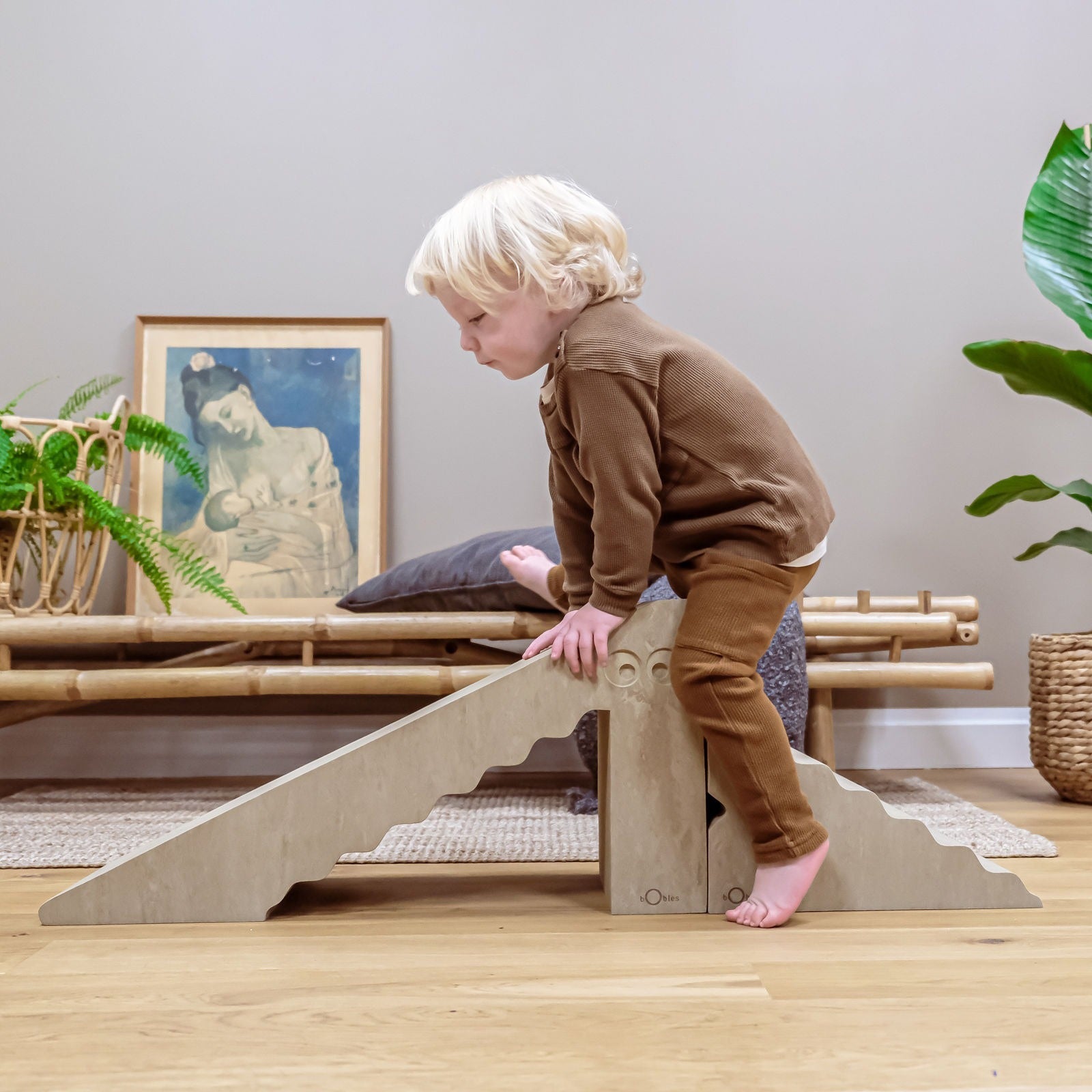 bObles Dino Marble Nature Walnut - Kids Wooden Balance Board for Indoor & Outdoor Play - Perfect for Playrooms, Classrooms, and Backyards
