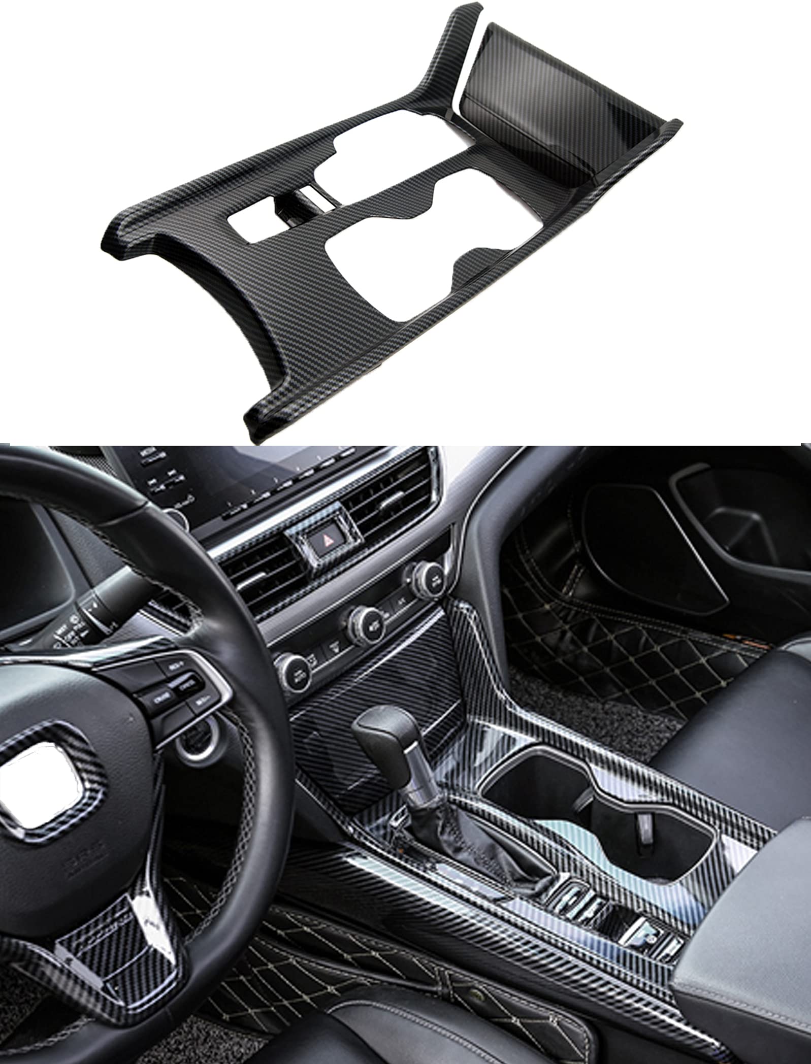 Carbon Fiber Center Console Gear Shift Panel Cover for 10th Gen Honda Accord 2018-2022 | Interior Accessories Upgrade for Gas Models (Not Hybrid) | Cup Holder Protector & Stylish Dashboard Enhancement for Daily Driving & Car Shows
