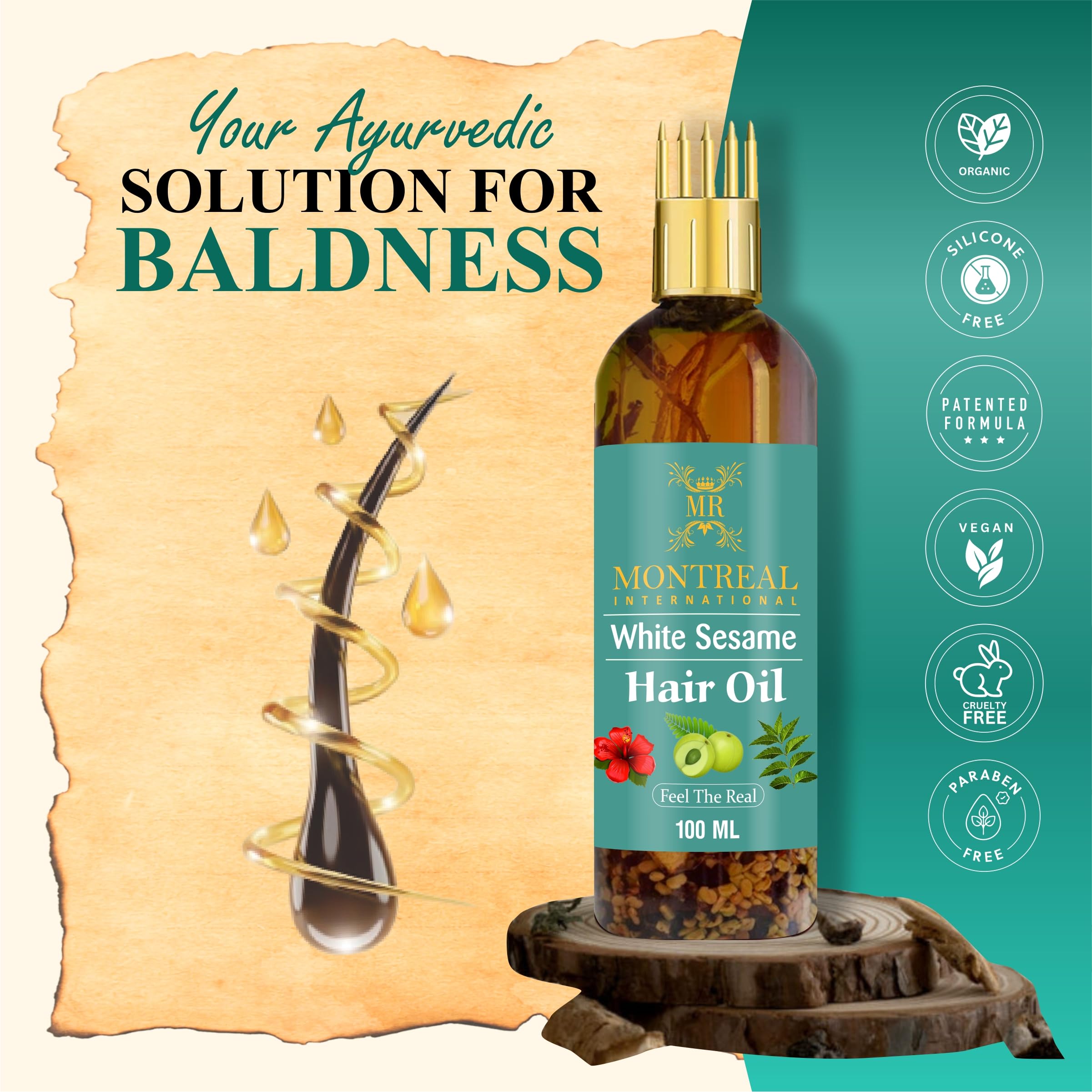 Montrel International Ayurvedic Jadibuti Hair Oil - 100ml Natural Herbal Treatment for Hair Fall Control & Growth | Perfect for Daily Scalp Massage & Damaged Hair Care