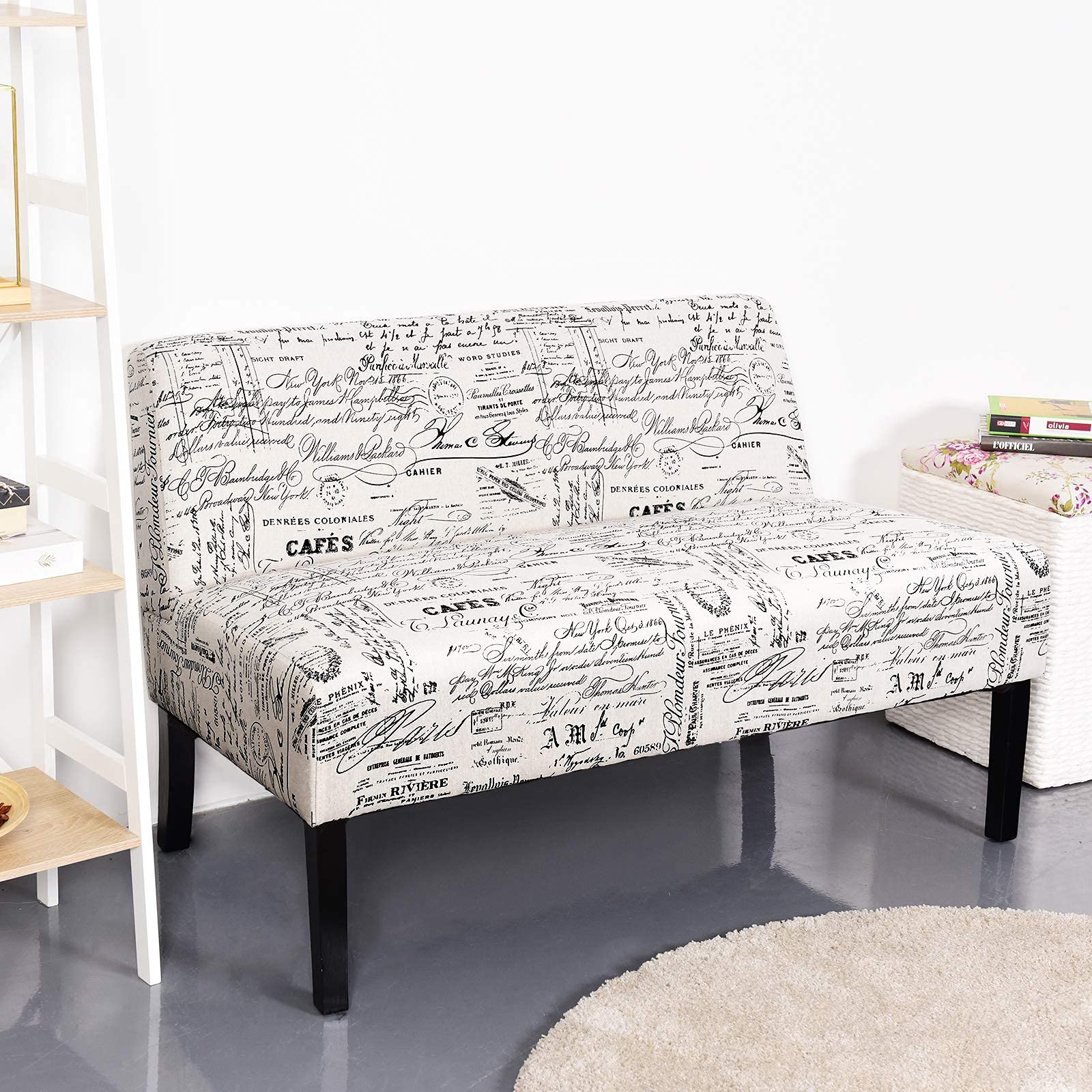 Modern Armless Loveseat Sofa - Wood Frame Fabric Upholstered Couch for Living Room, Small Space - Compact 2-Seater Leisure Chair with Letter Design | Perfect for Apartments, Dorms & Cozy Home Decor
