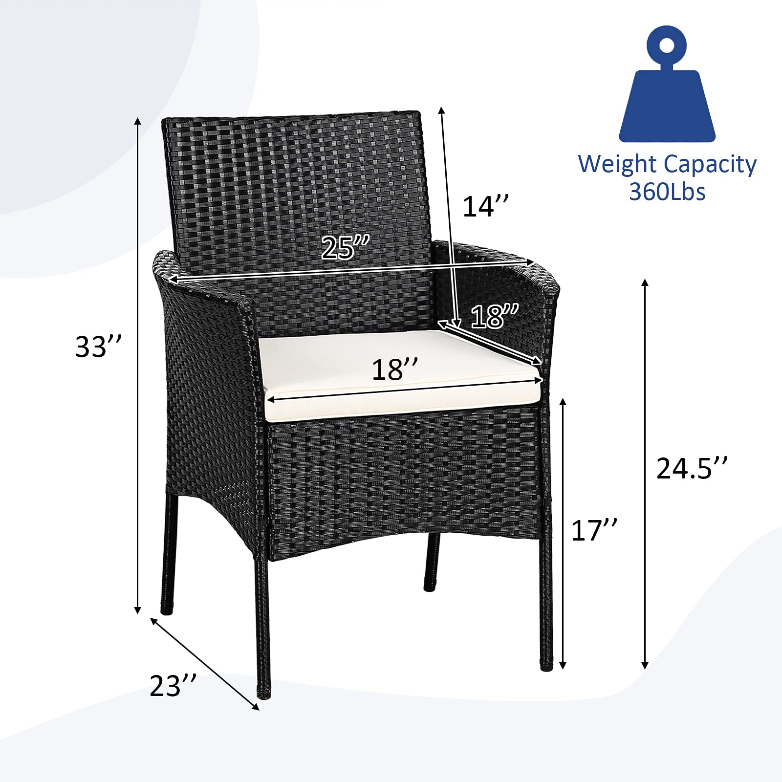 Tangkula 4-Piece Outdoor PE Rattan Patio Chair Set with Removable Cushions - All-Weather Wicker Armchairs for Garden, Poolside, Lawn, Porch & Backyard Dining (Black) | Perfect for Relaxing, Entertaining & Outdoor Gatherings