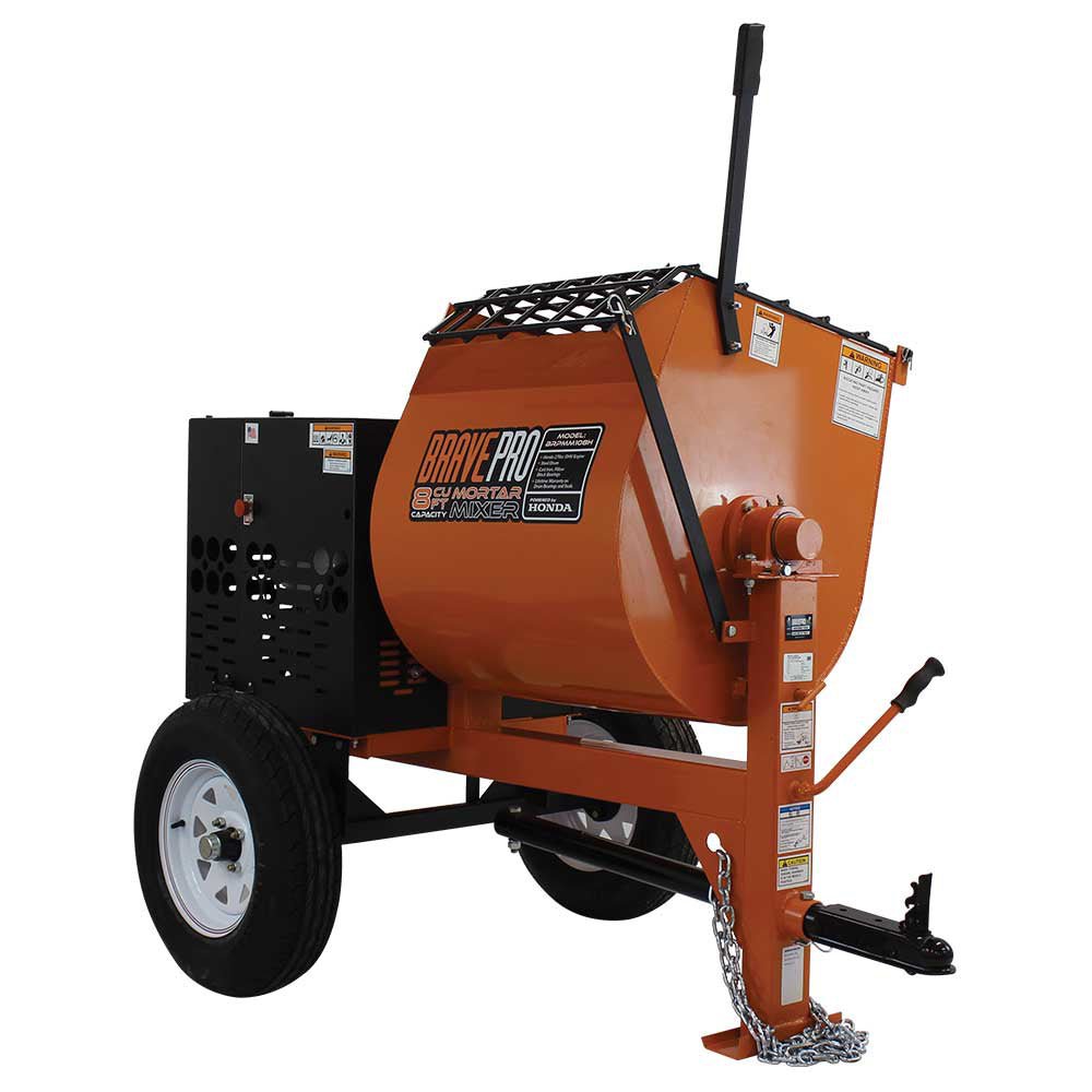 Brave 8 Cu. Ft. Steel Drum Mortar Mixer with Honda GX240 Engine - Perfect for Construction, Concrete Mixing, and DIY Home Projects