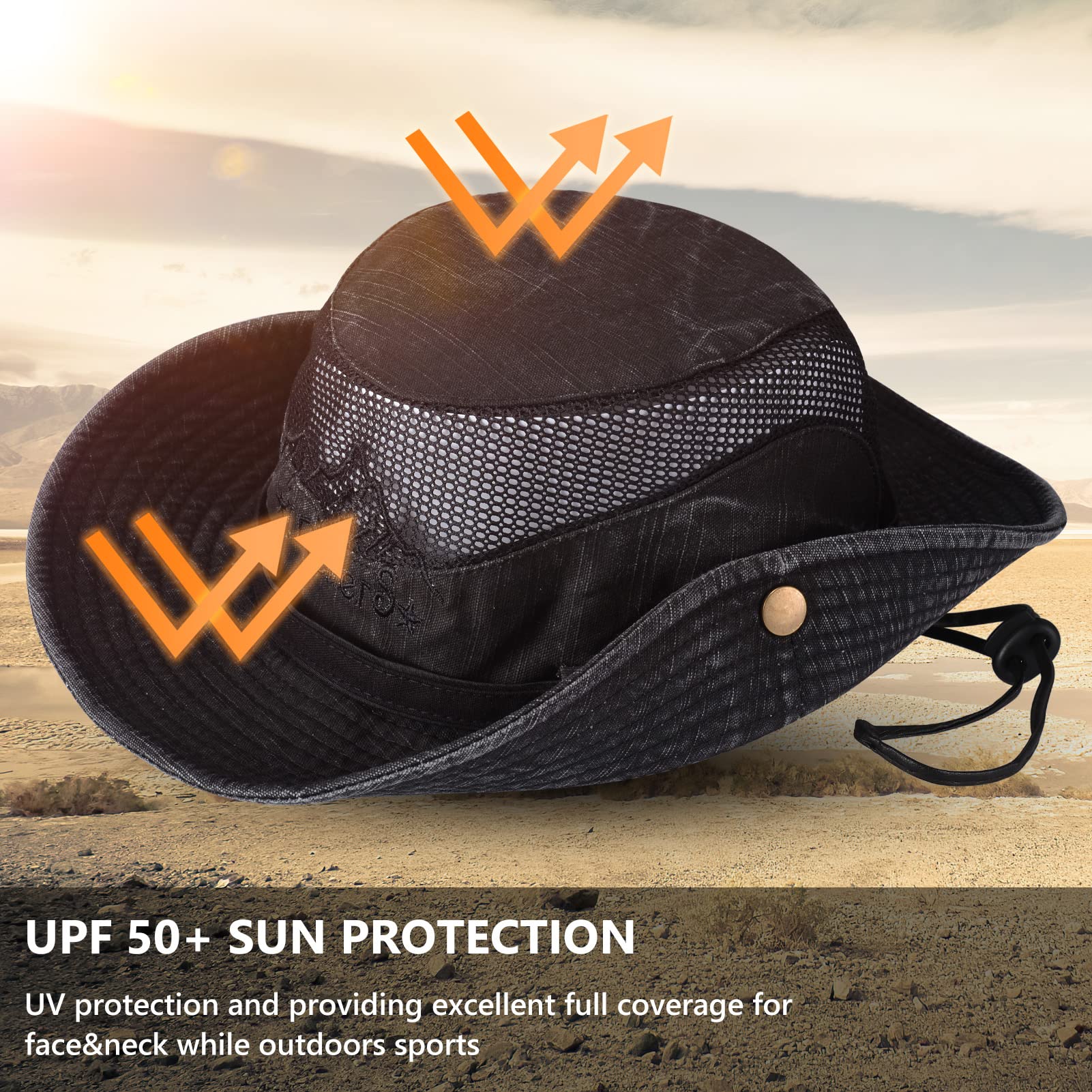 UPF 50+ Sun Hat for Men & Women - Wide Brim Bucket Fishing Hat with Neck Flap - Safari Boonie Hat for Outdoor, Beach, Hiking & Travel
