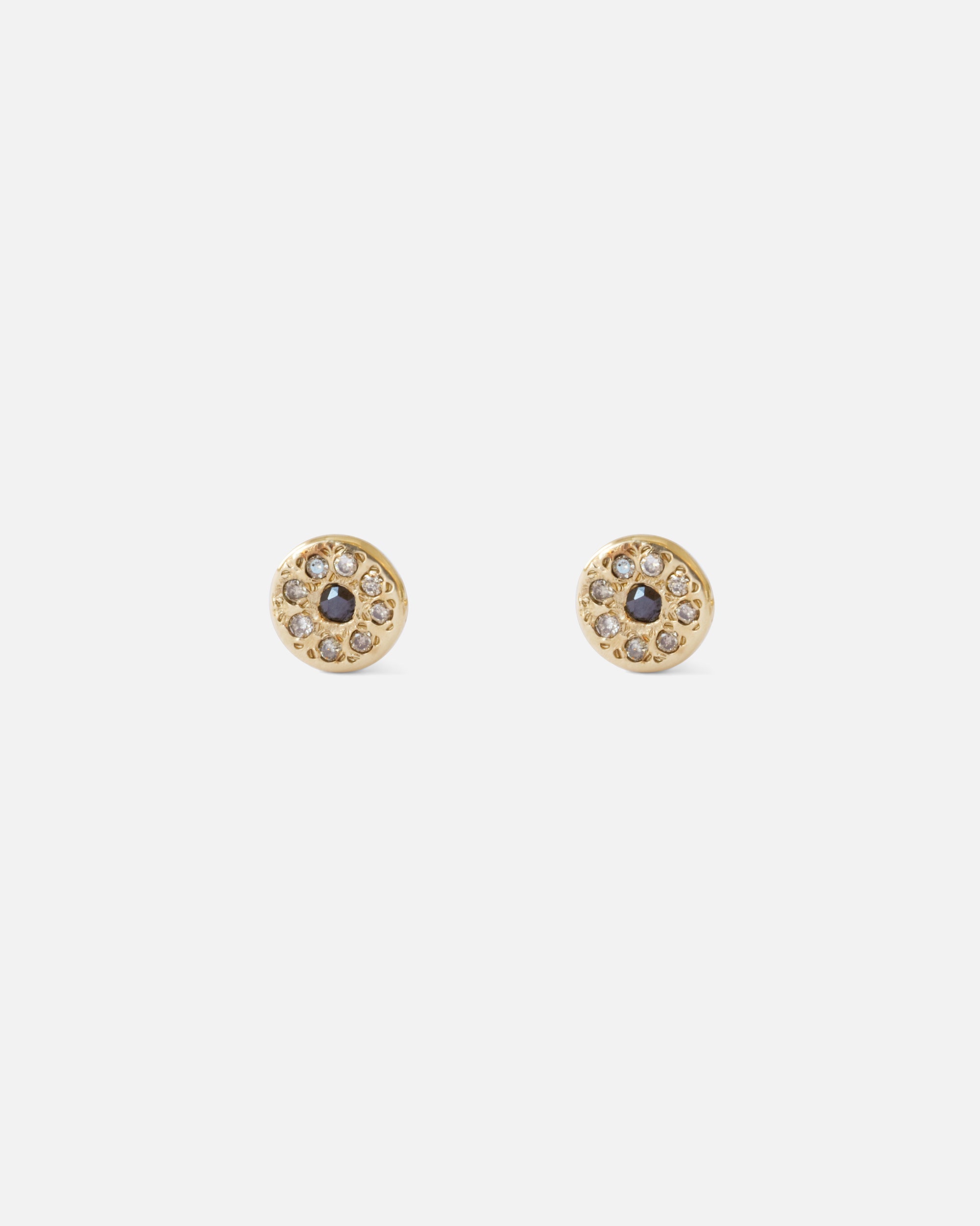 White & Black Diamond Stud Earrings for Women - 14K Gold Plated Yellow Studs for Daily Wear & Special Occasions