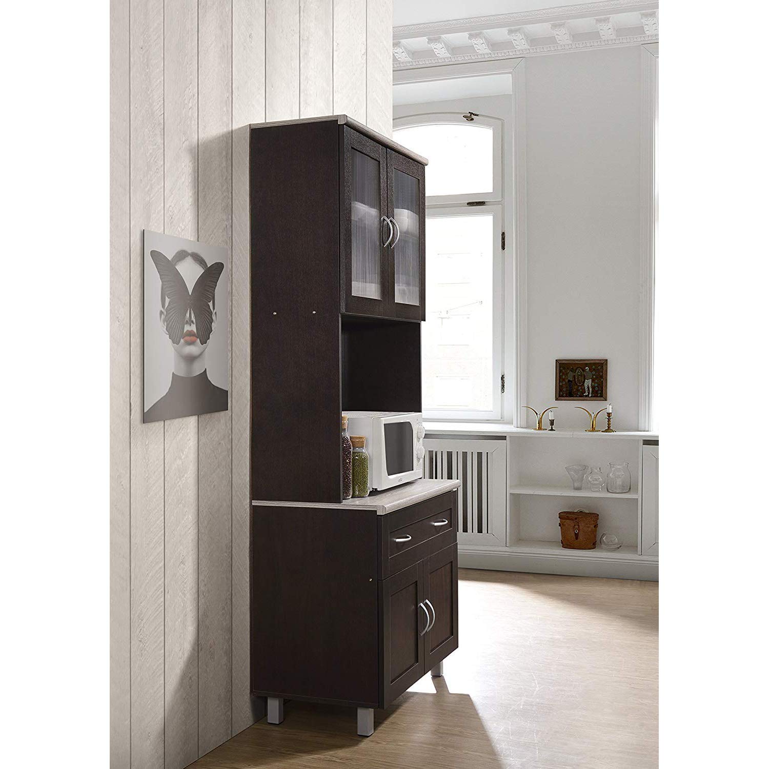 HODEDAH Imported Chocolate Kitchen Cabinet - Modern Storage Solution for Small Spaces, Apartments & Home Organization