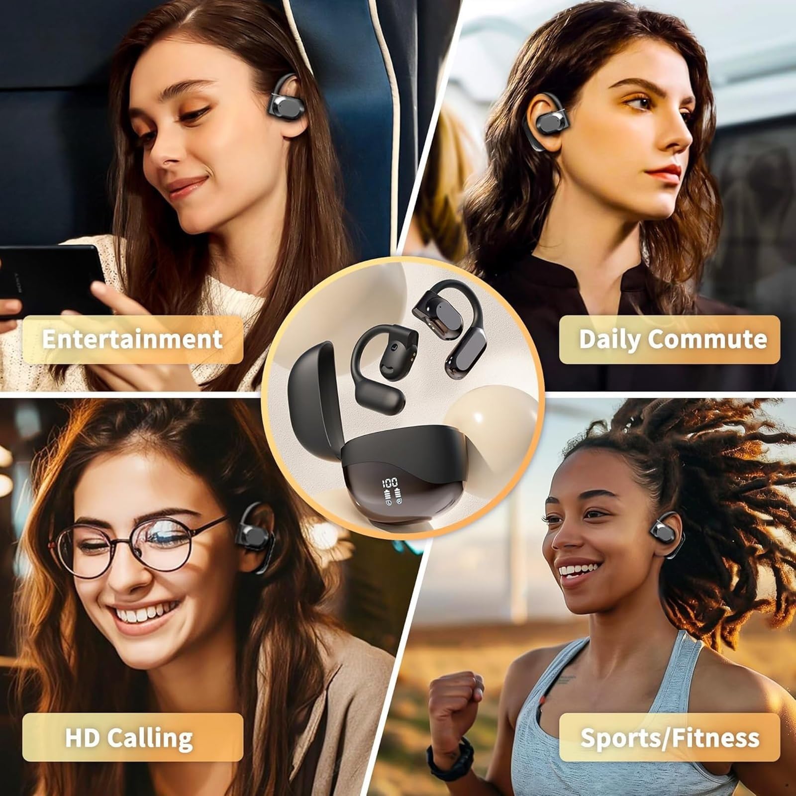 AI Translating Earbuds - Wireless Bluetooth Earbuds with Real-Time 144 Language Translation for Android & iOS | Open Ear Design for Travel, Business & Multilingual Communication (Black)