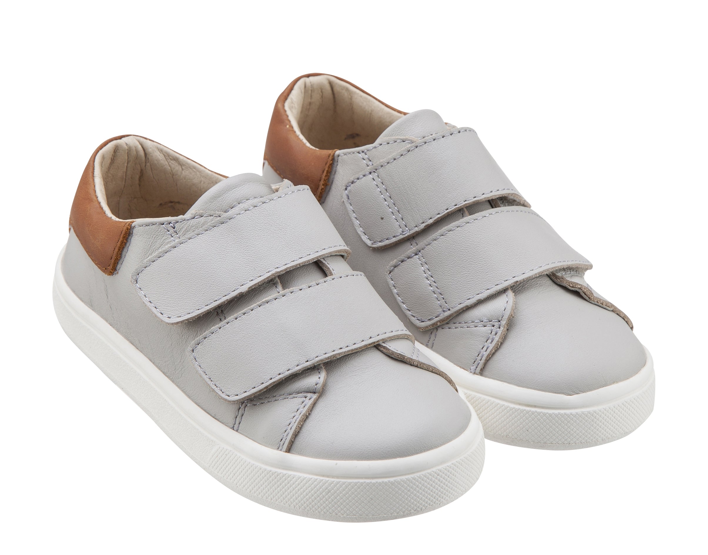 Old Soles 6025 Cast Away Runner - Boys & Girls Leather Sneakers with Hook & Loop Straps | Comfortable Bicolor Gris/Tan Shoes for School, Play & Everyday Wear